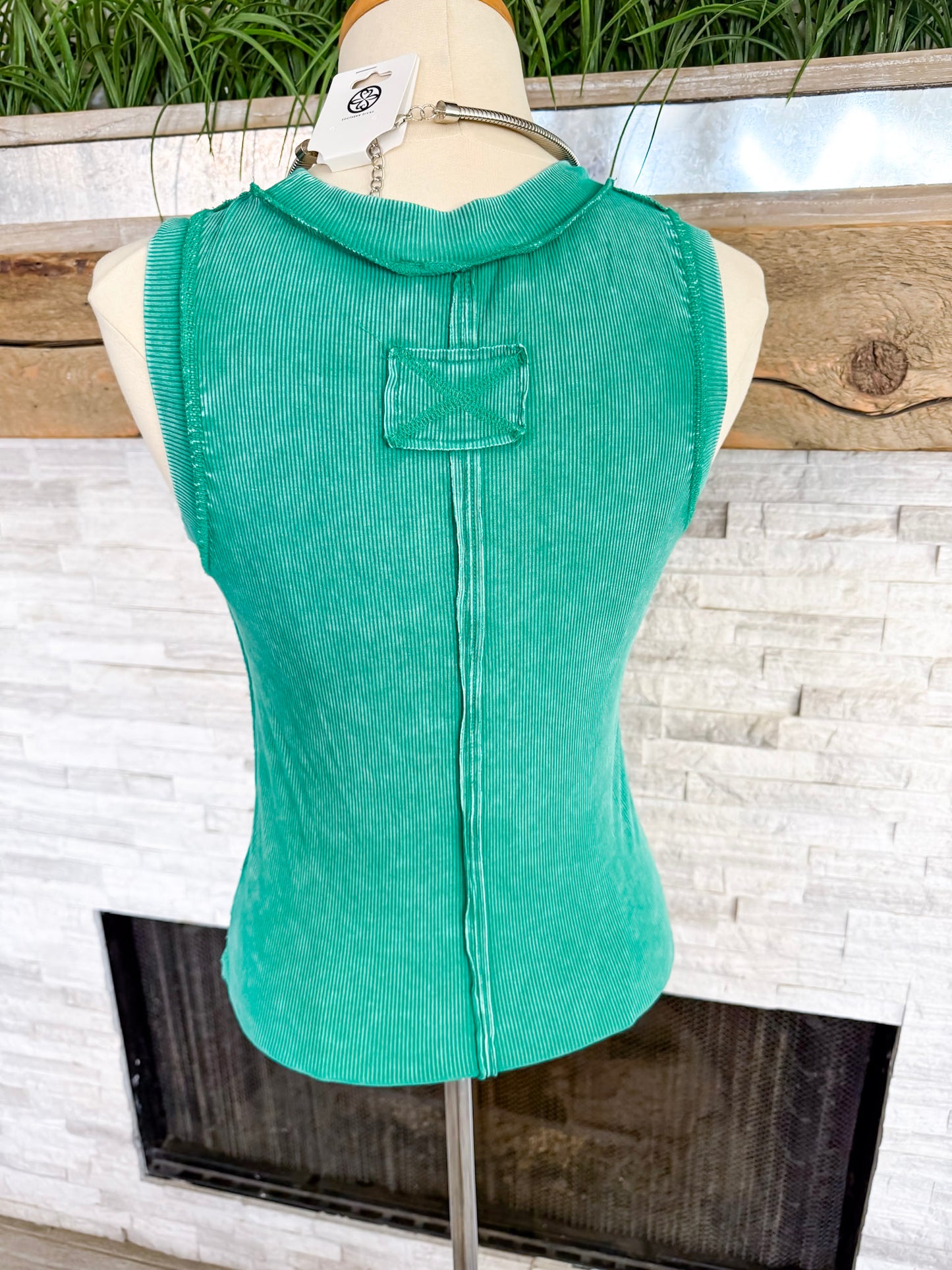 Green Ribbed Tank - Size Med
