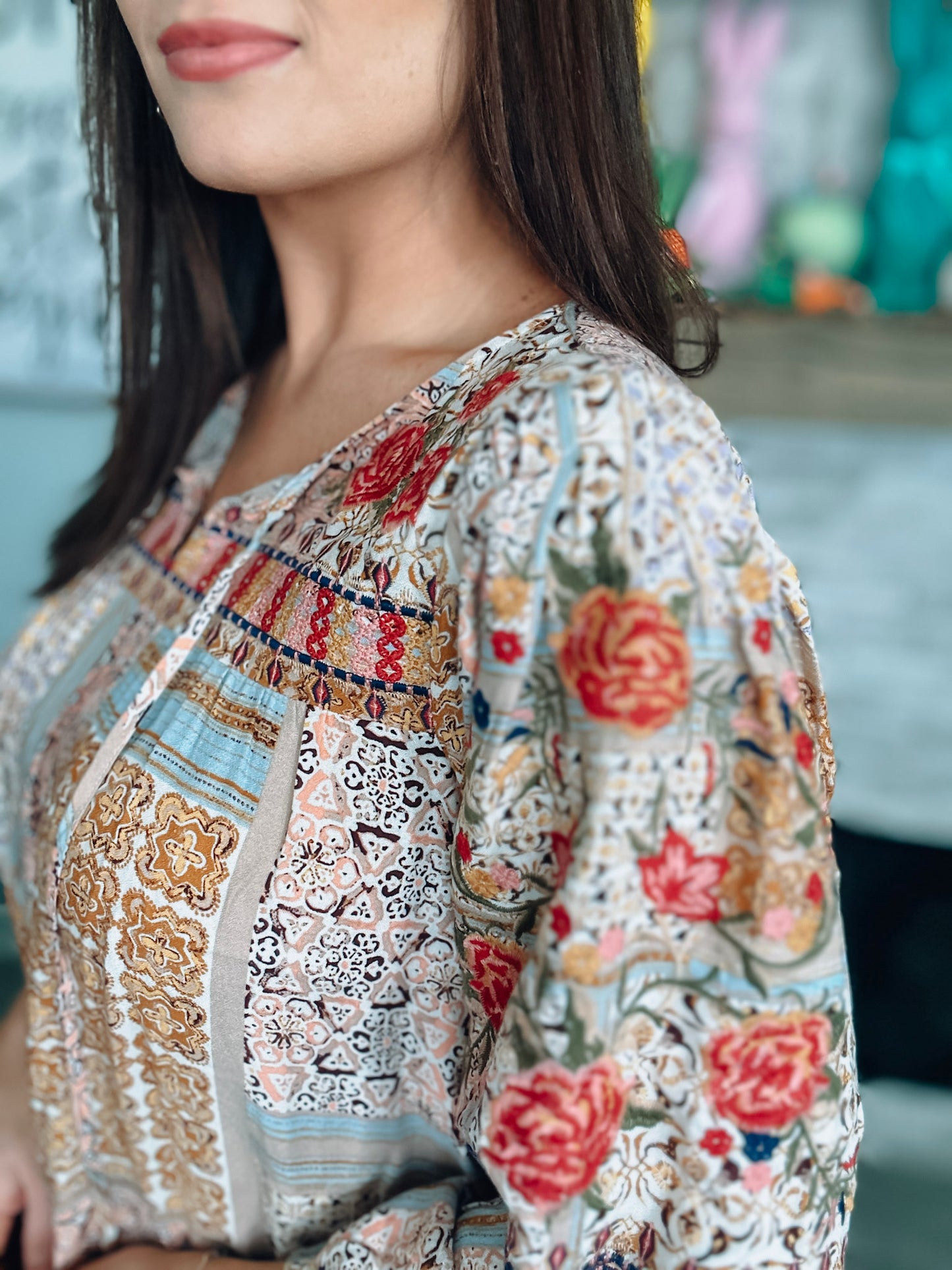 Savanna Jane Colorful Embroidered Top - Size Medium