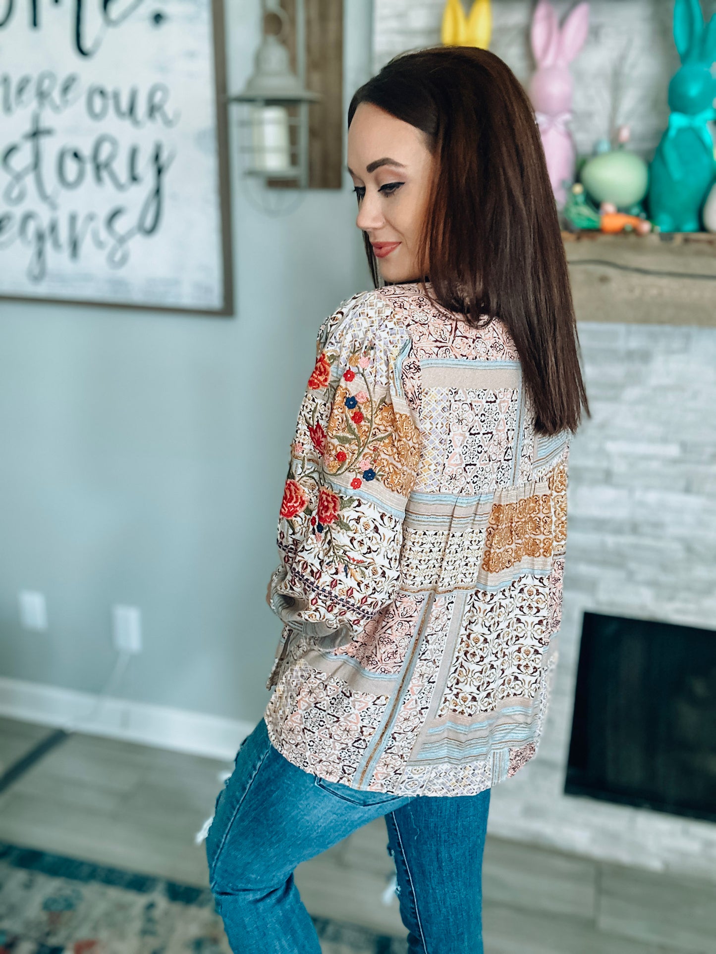 Savanna Jane Colorful Embroidered Top - Size Medium