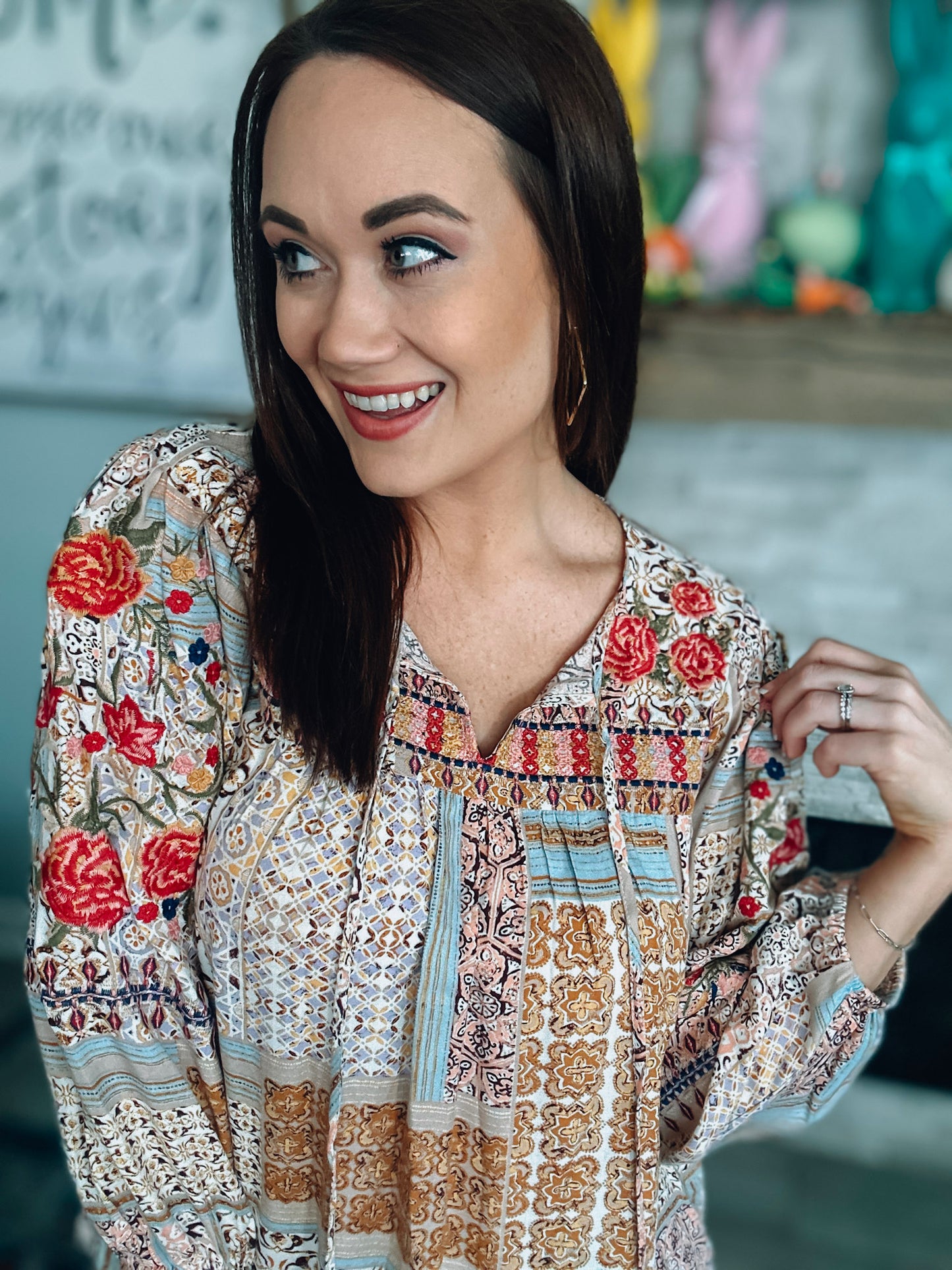 Savanna Jane Colorful Embroidered Top - Size Medium