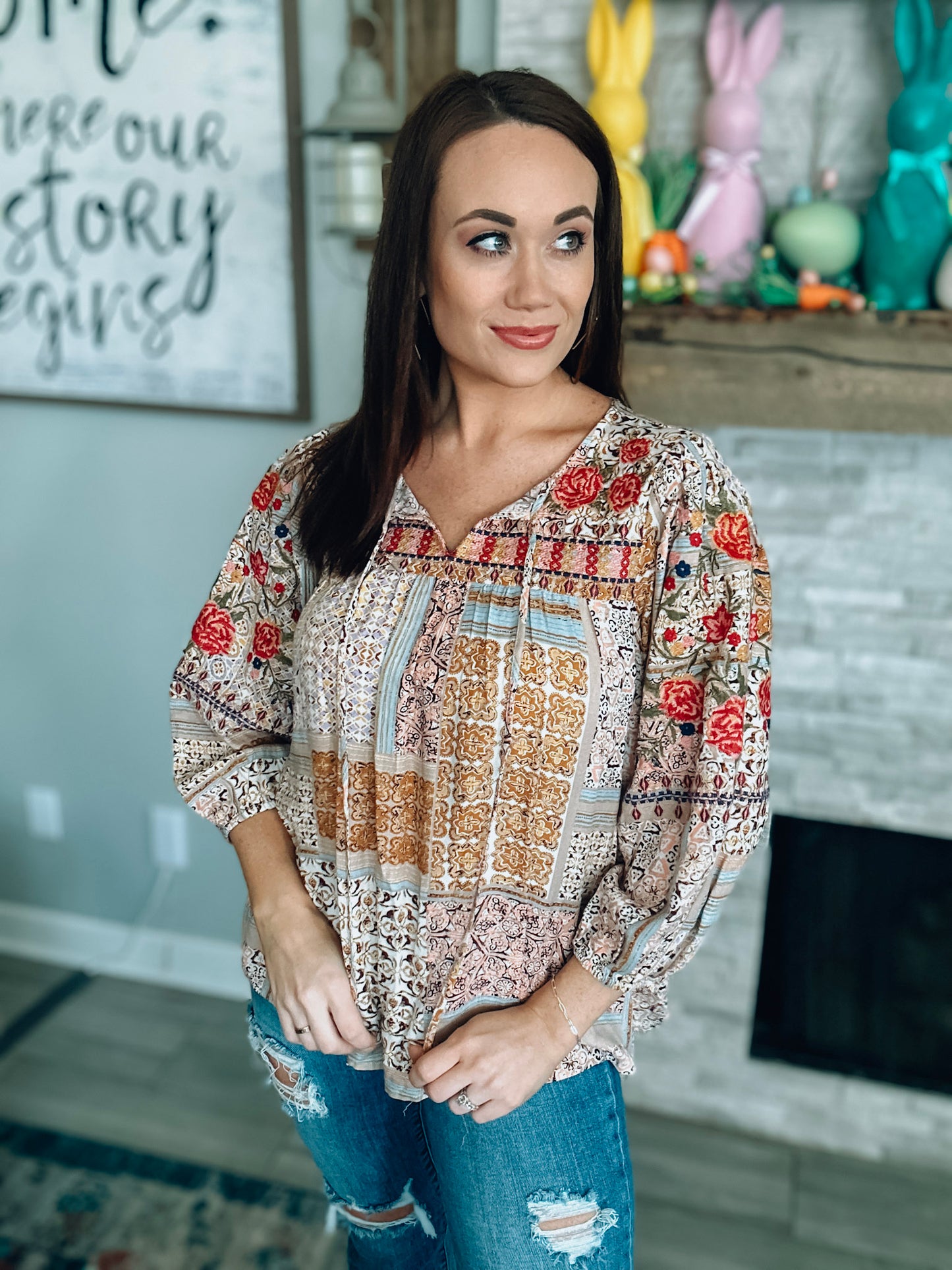 Savanna Jane Colorful Embroidered Top - Size Medium