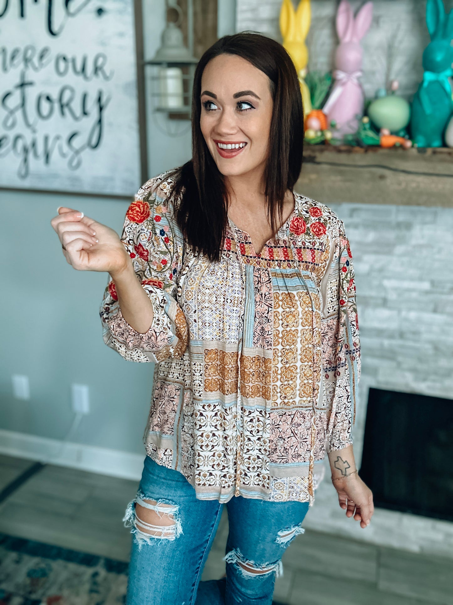 Savanna Jane Colorful Embroidered Top - Size Medium