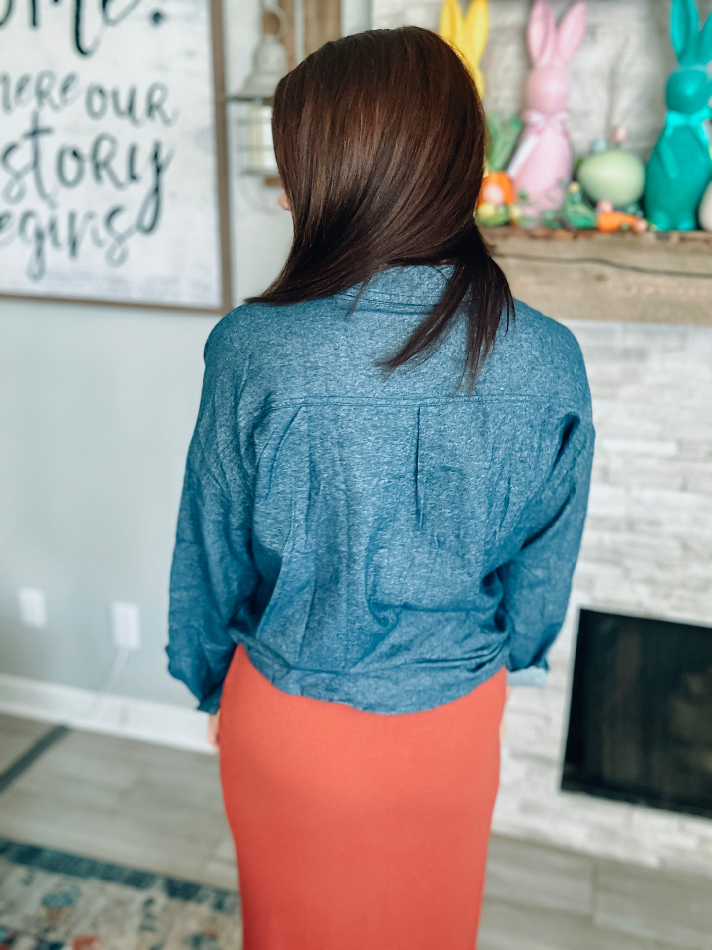 Easel Denim Button Up w/ Embroidered Sleeves - Size Small