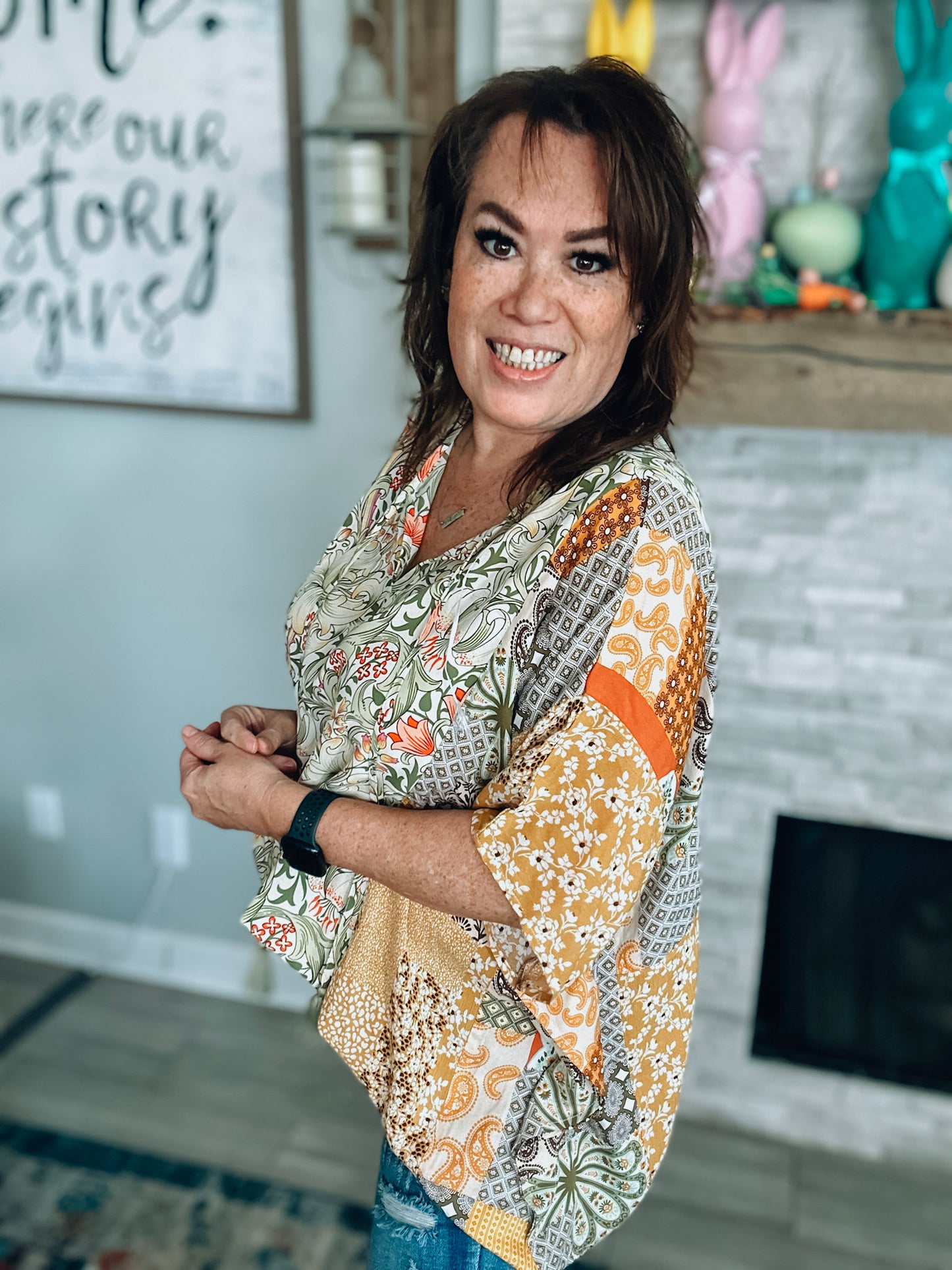 Floral Print Poncho Style Blouse - Size Med