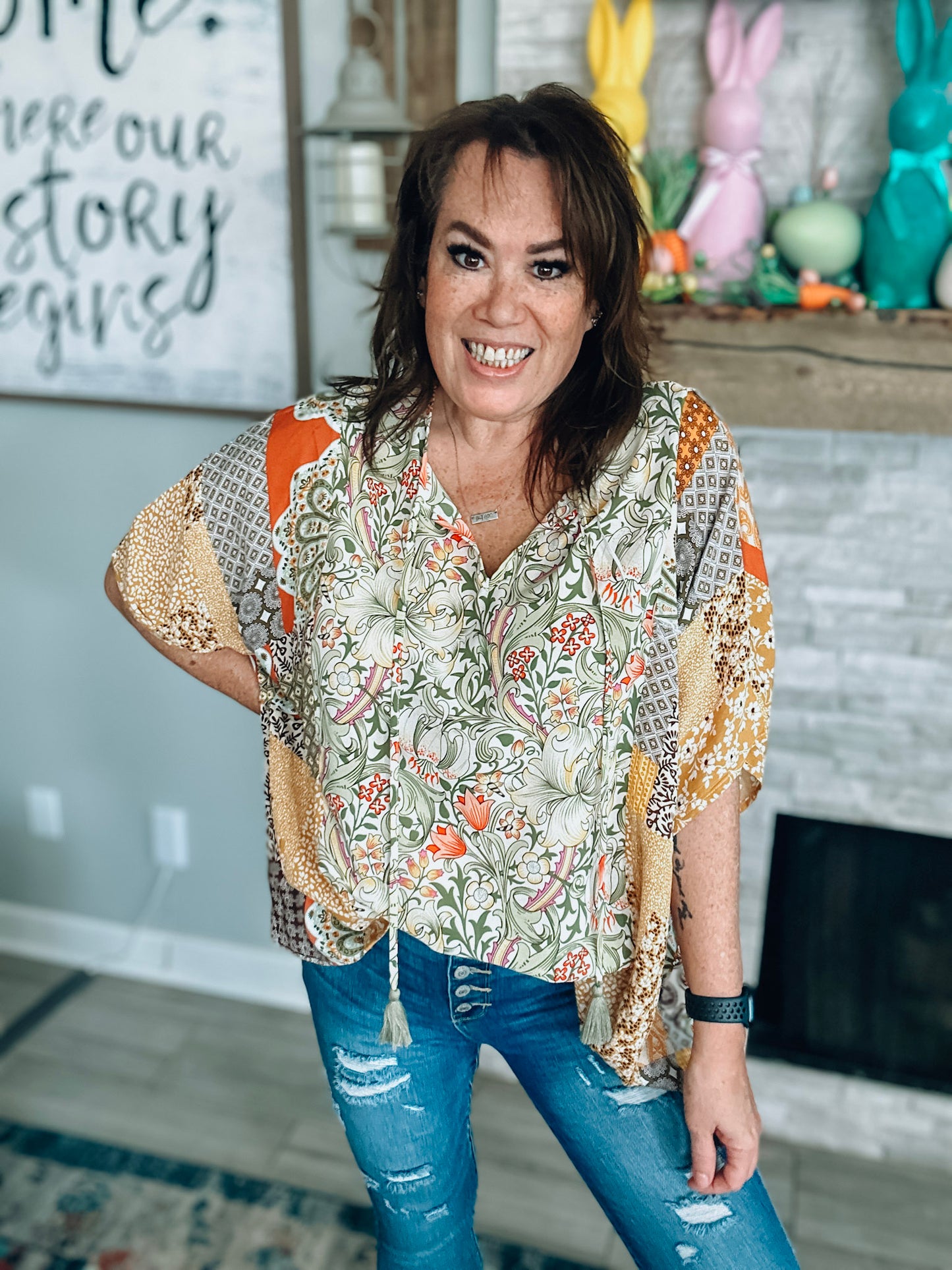 Floral Print Poncho Style Blouse - Size Med