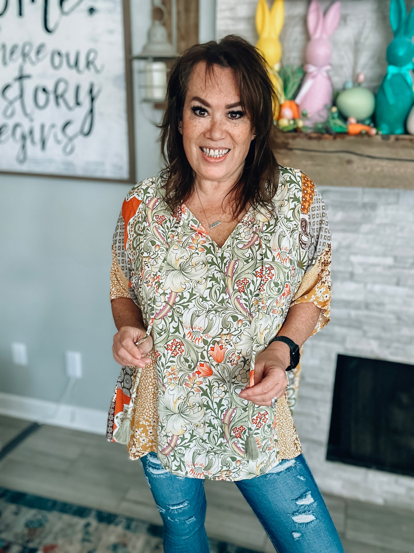 Floral Print Poncho Style Blouse - Size Med