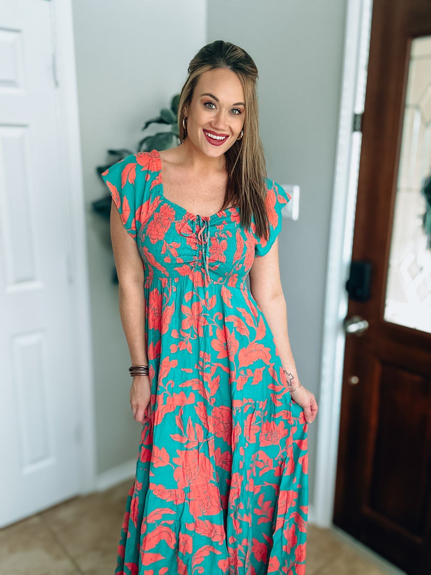Teal/Coral Floral Maxi - Medium