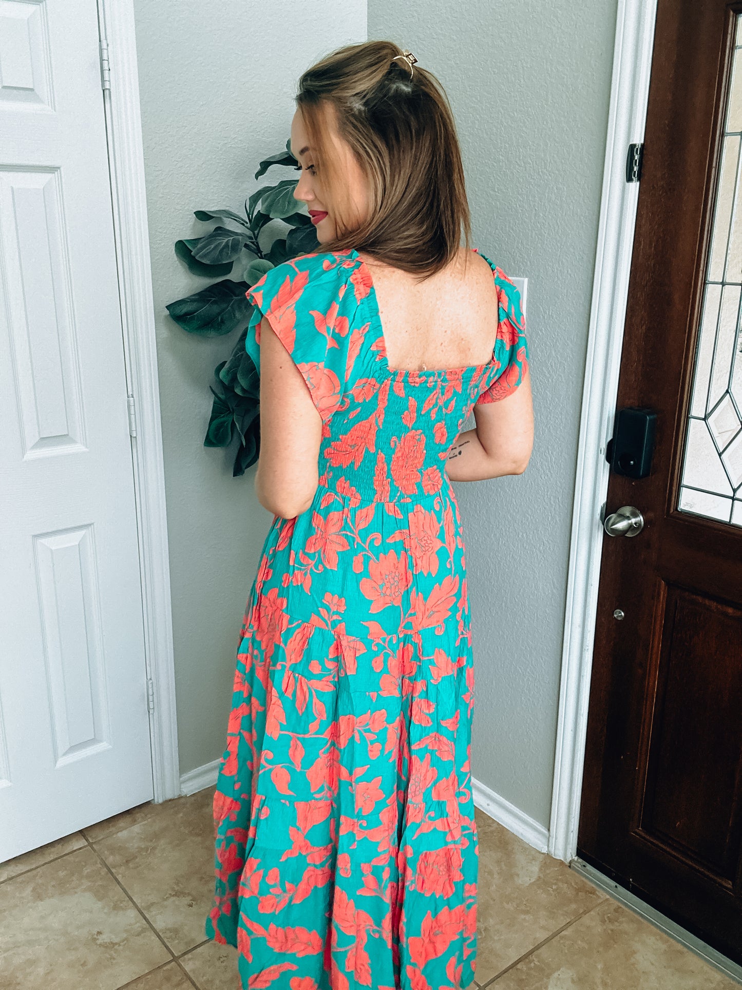 Teal/Coral Floral Maxi - Medium