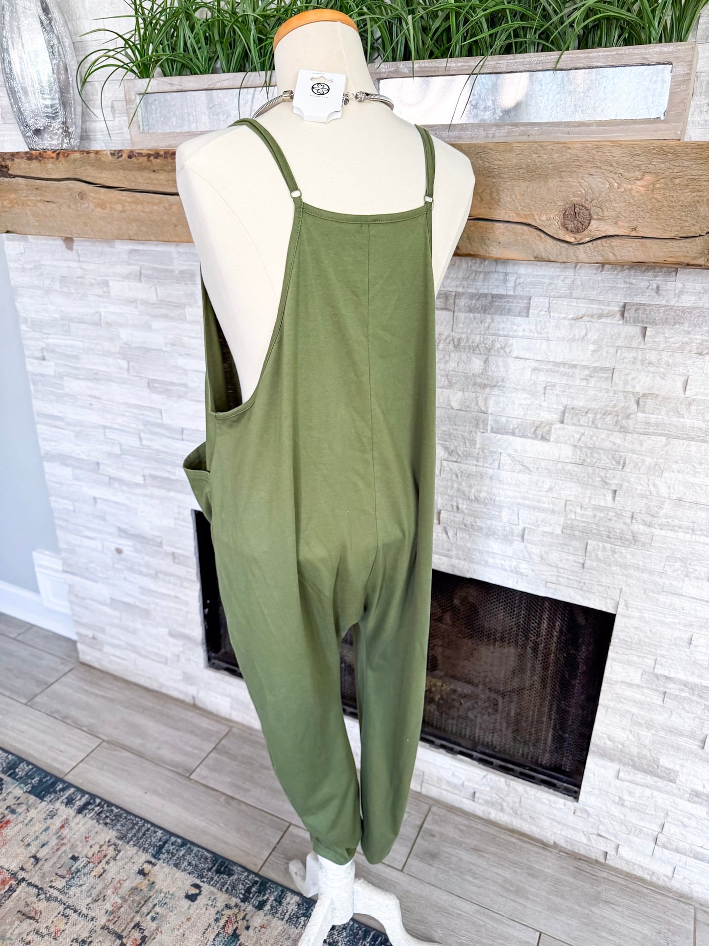 Olive Knit Jumpsuit With Pockets - Size Small