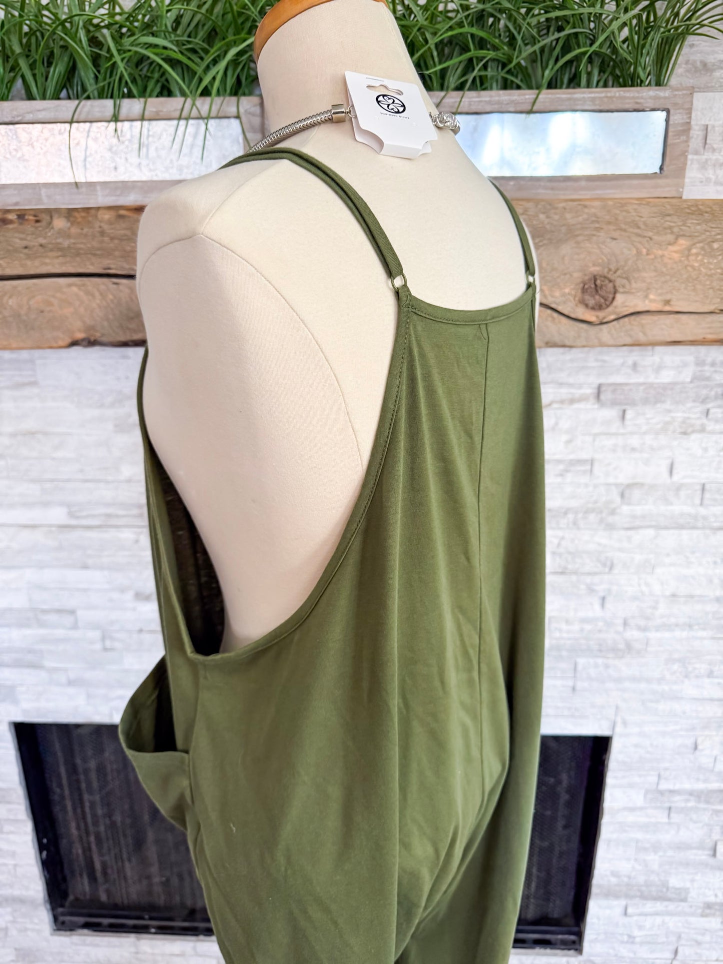 Olive Knit Jumpsuit With Pockets - Size Small