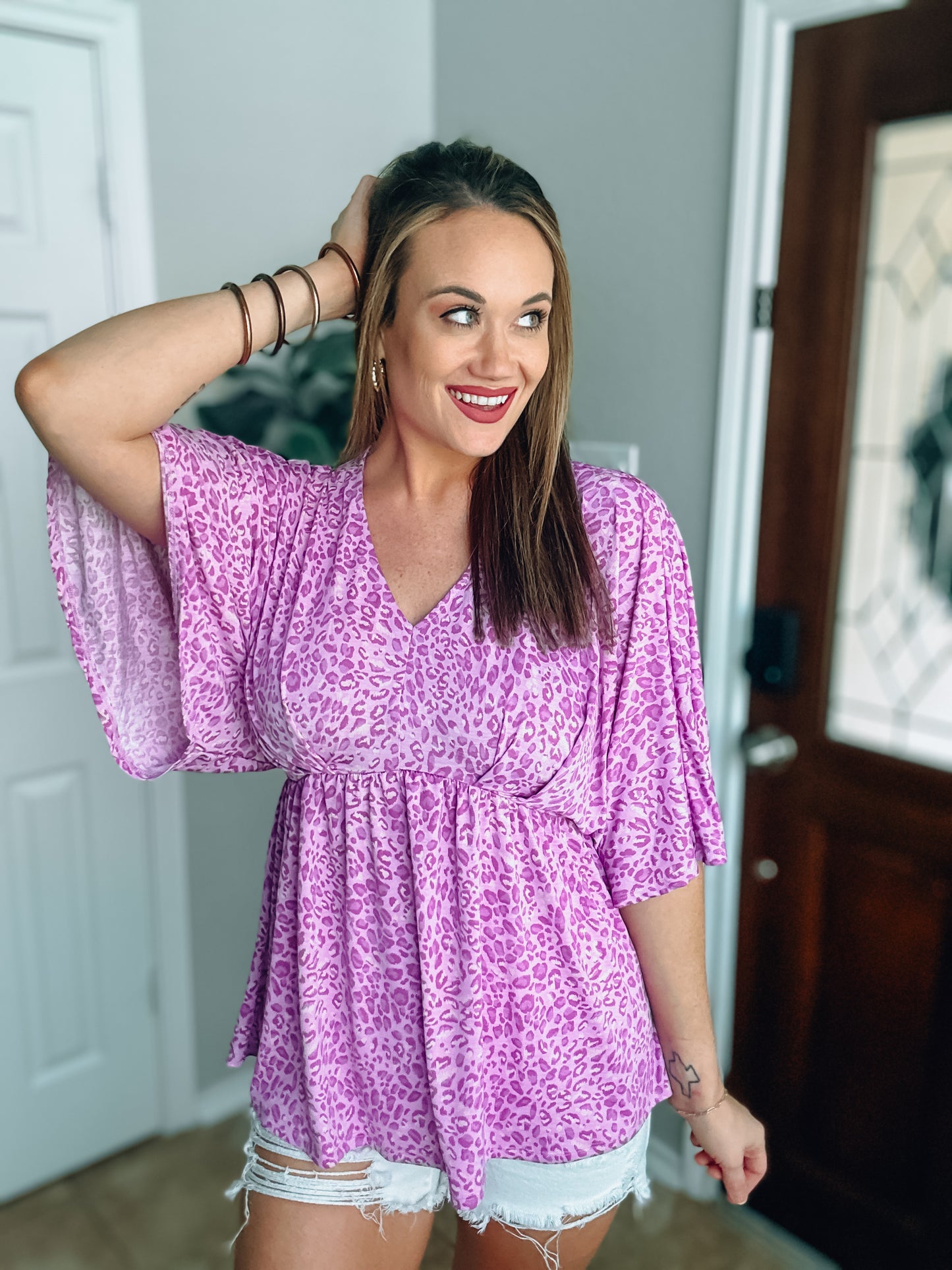 Lavender Leopard Babydoll Top - Small