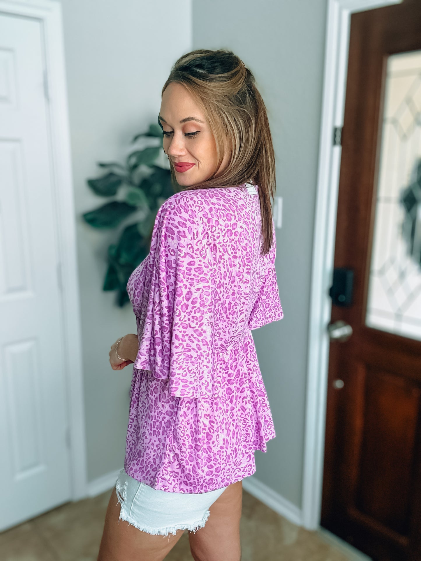 Lavender Leopard Babydoll Top - Small
