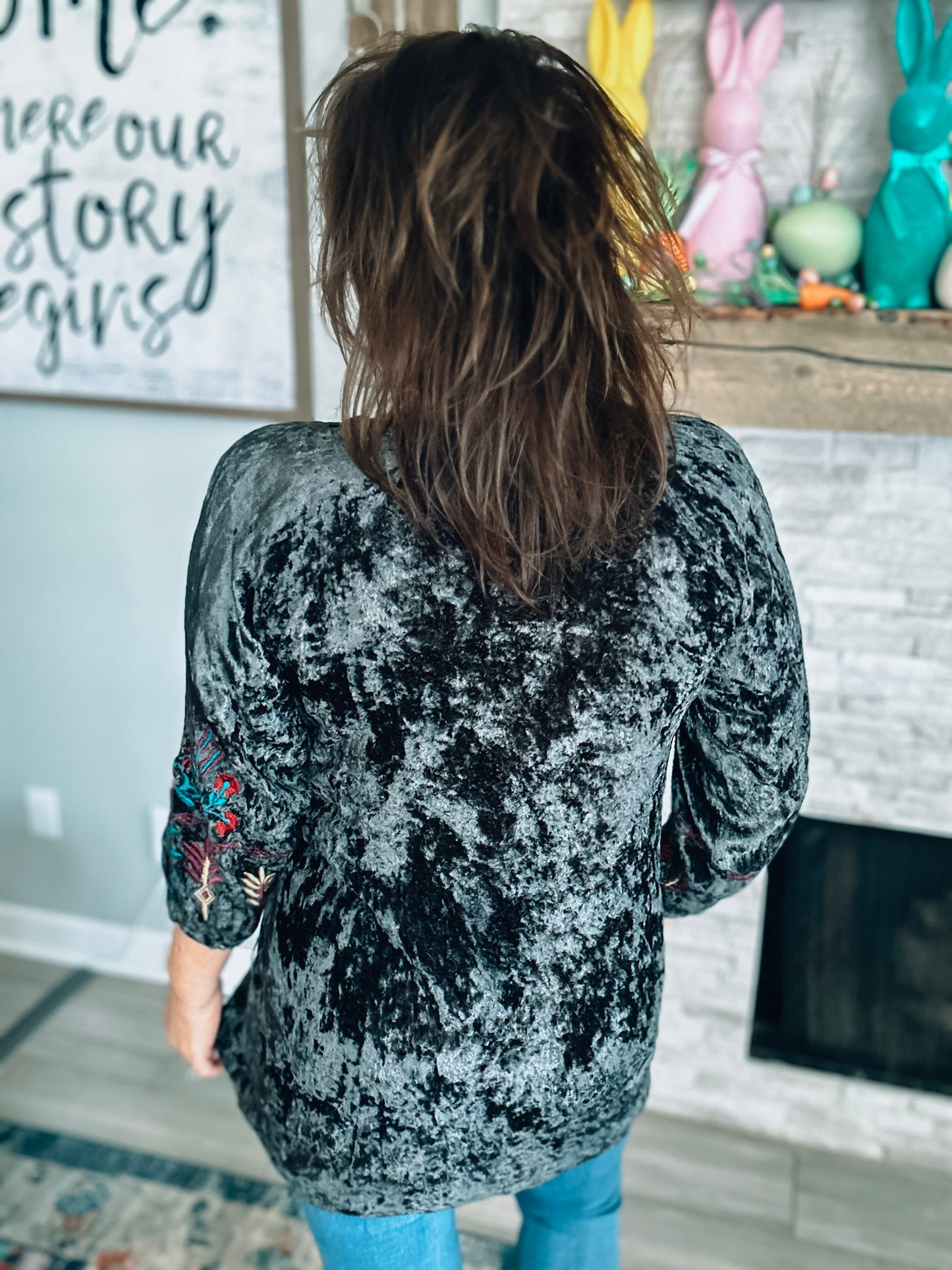 Embroidered Velvet Tunic - Size Large