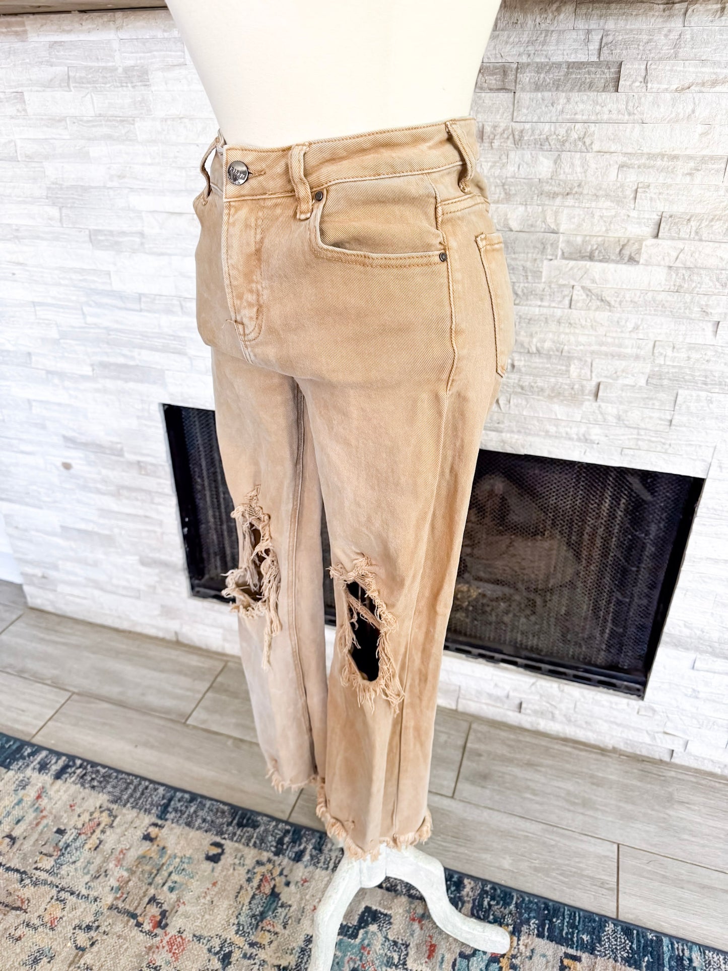 High Rise Distressed Straight Leg Mocha Denim Cropped Jeans by Risen - Size 3/26