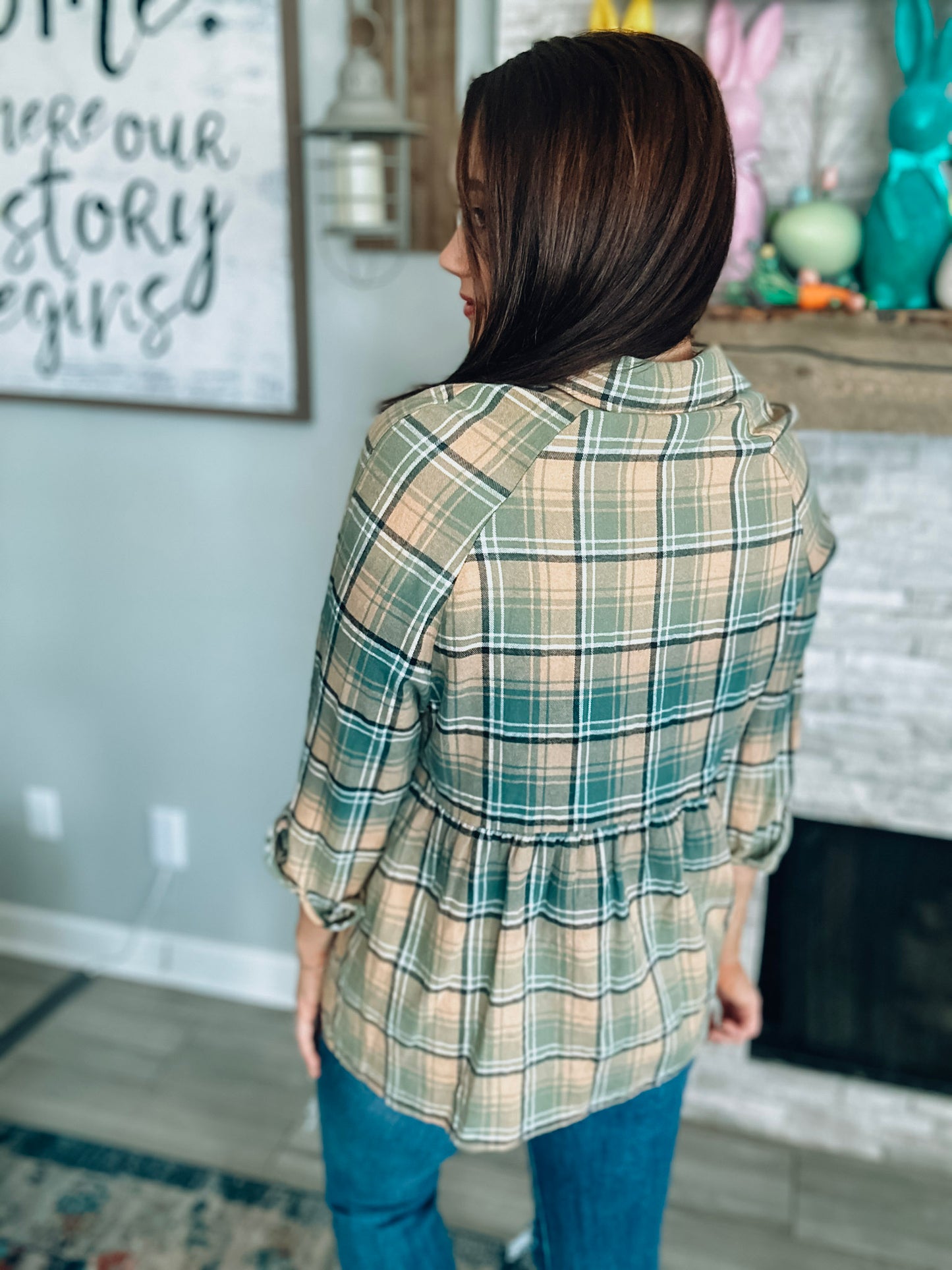 Green Plaid Babydoll Top - Size Small