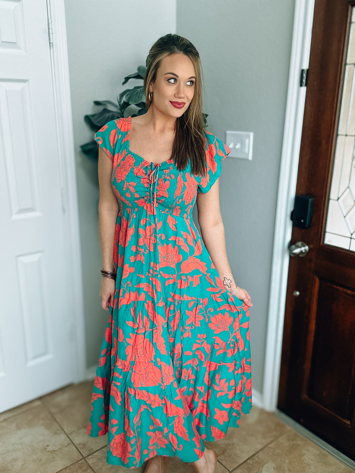 Teal/Coral Floral Maxi - Medium