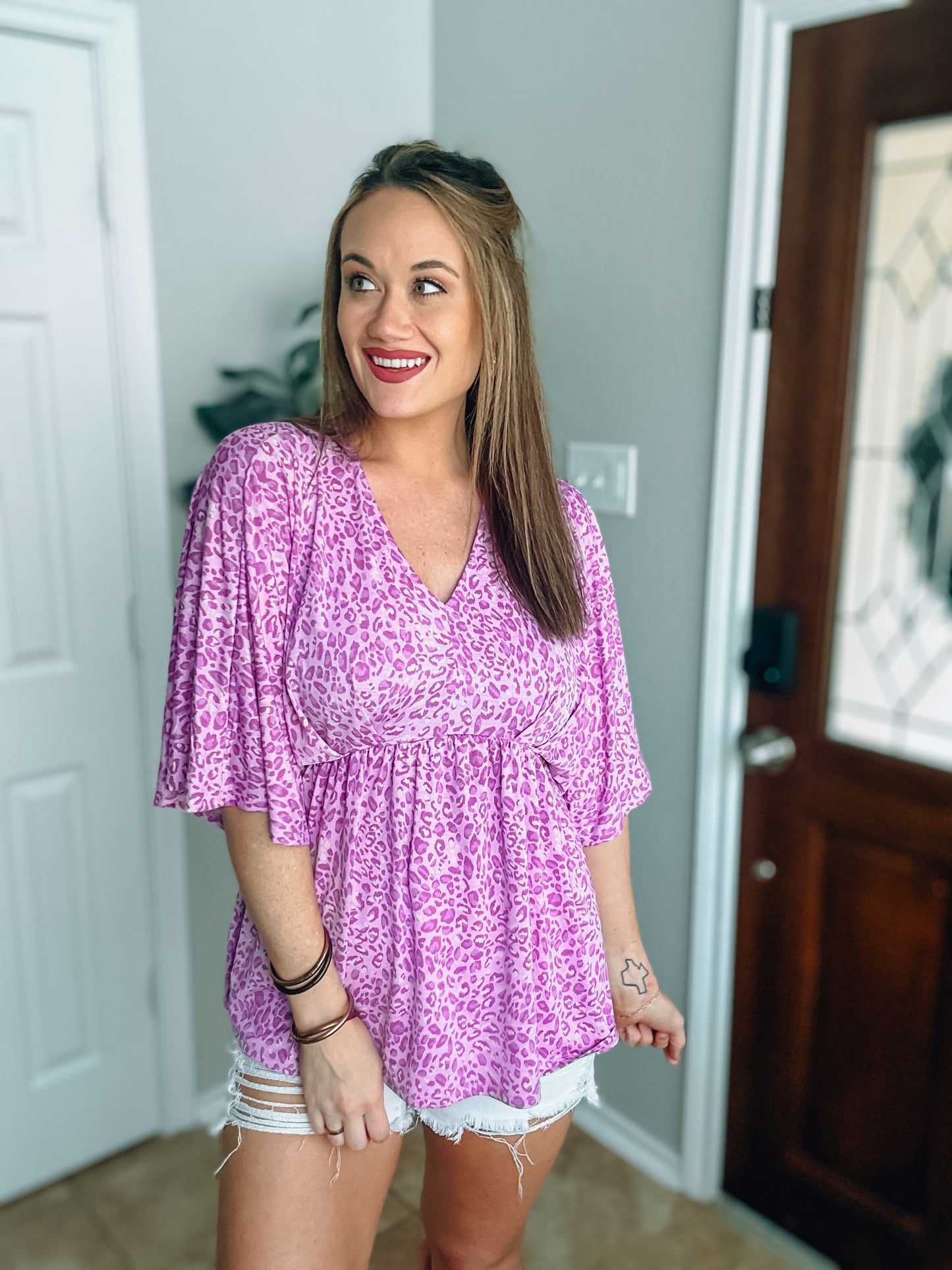 Lavender Leopard Babydoll Top - Small