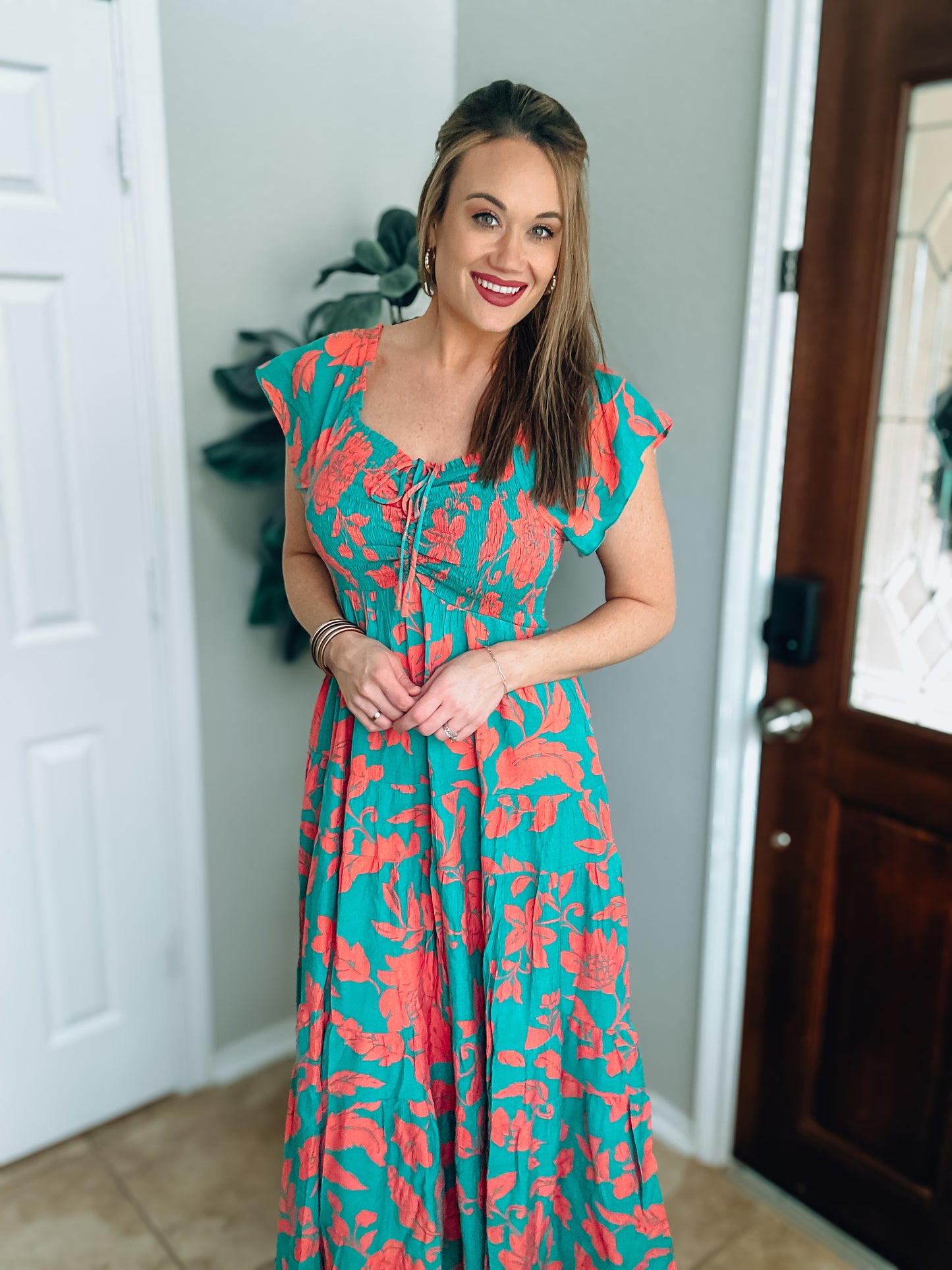 Teal/Coral Floral Maxi - Medium