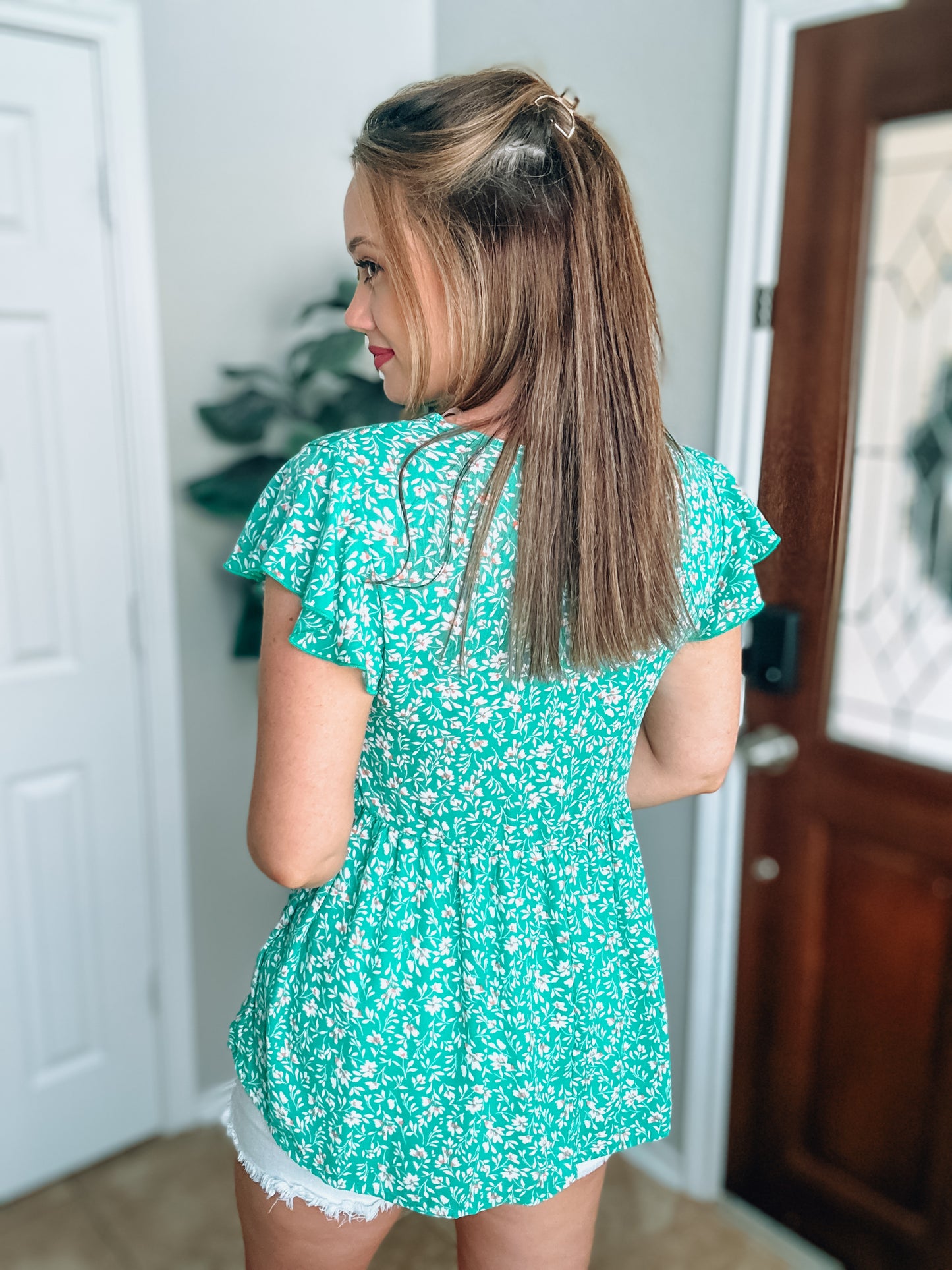 Green Floral Babydoll Top - Medium