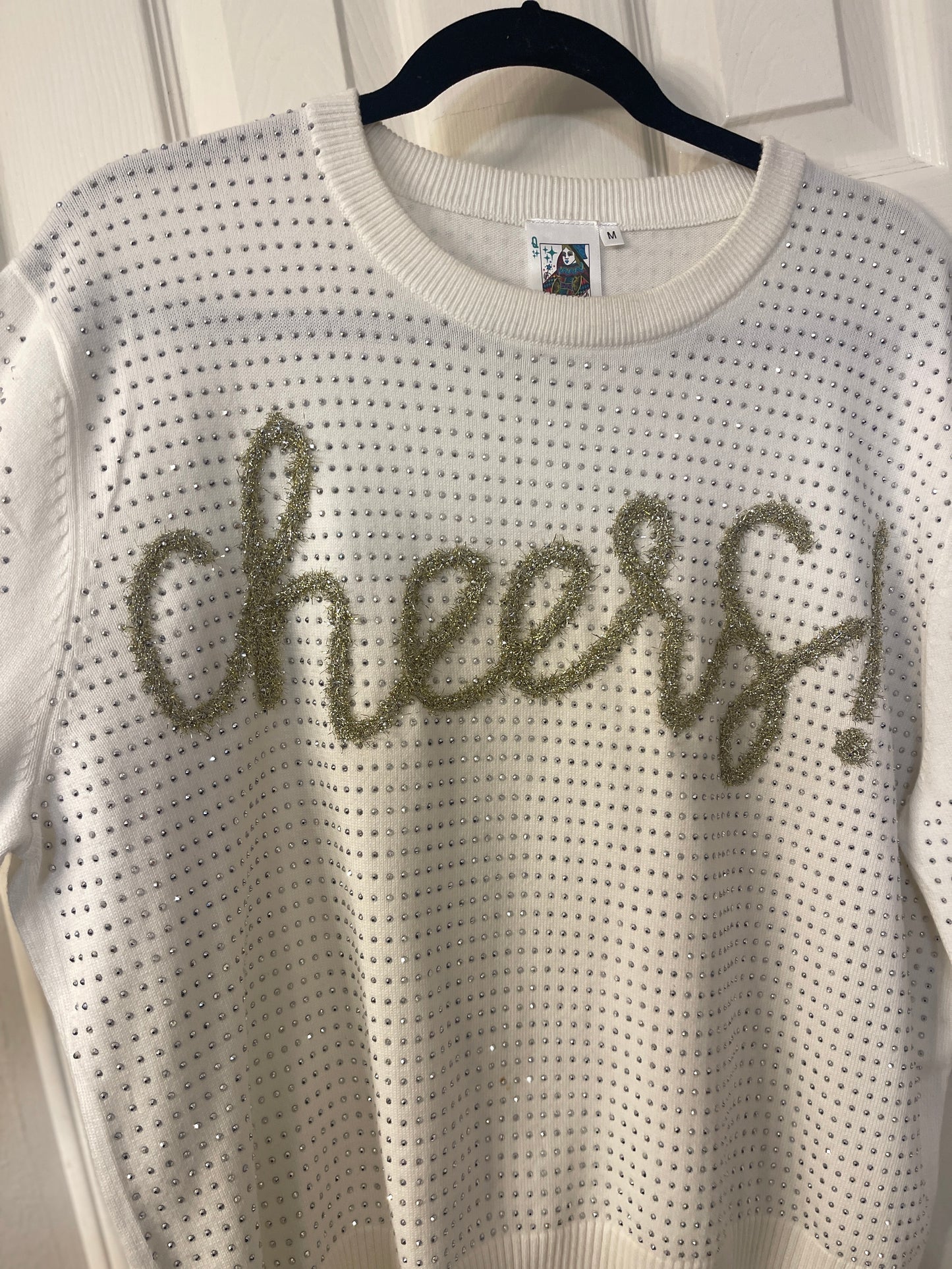 Queen Of Sparkles CHEERS All Over Glitter Gold Silver Dot Women's Sweater - Size Med