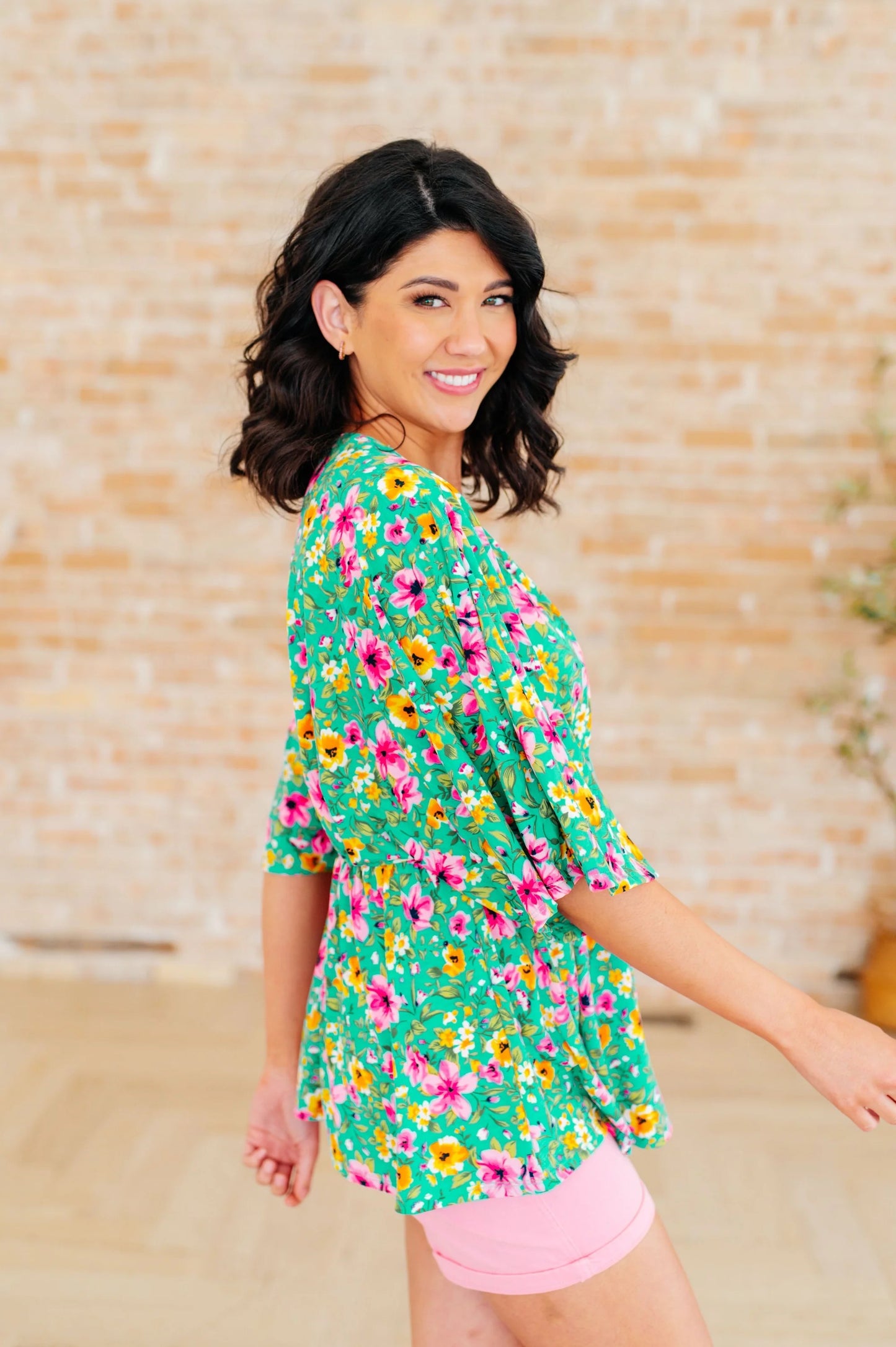Mint/Fuchsia Floral Babydoll Top - Small