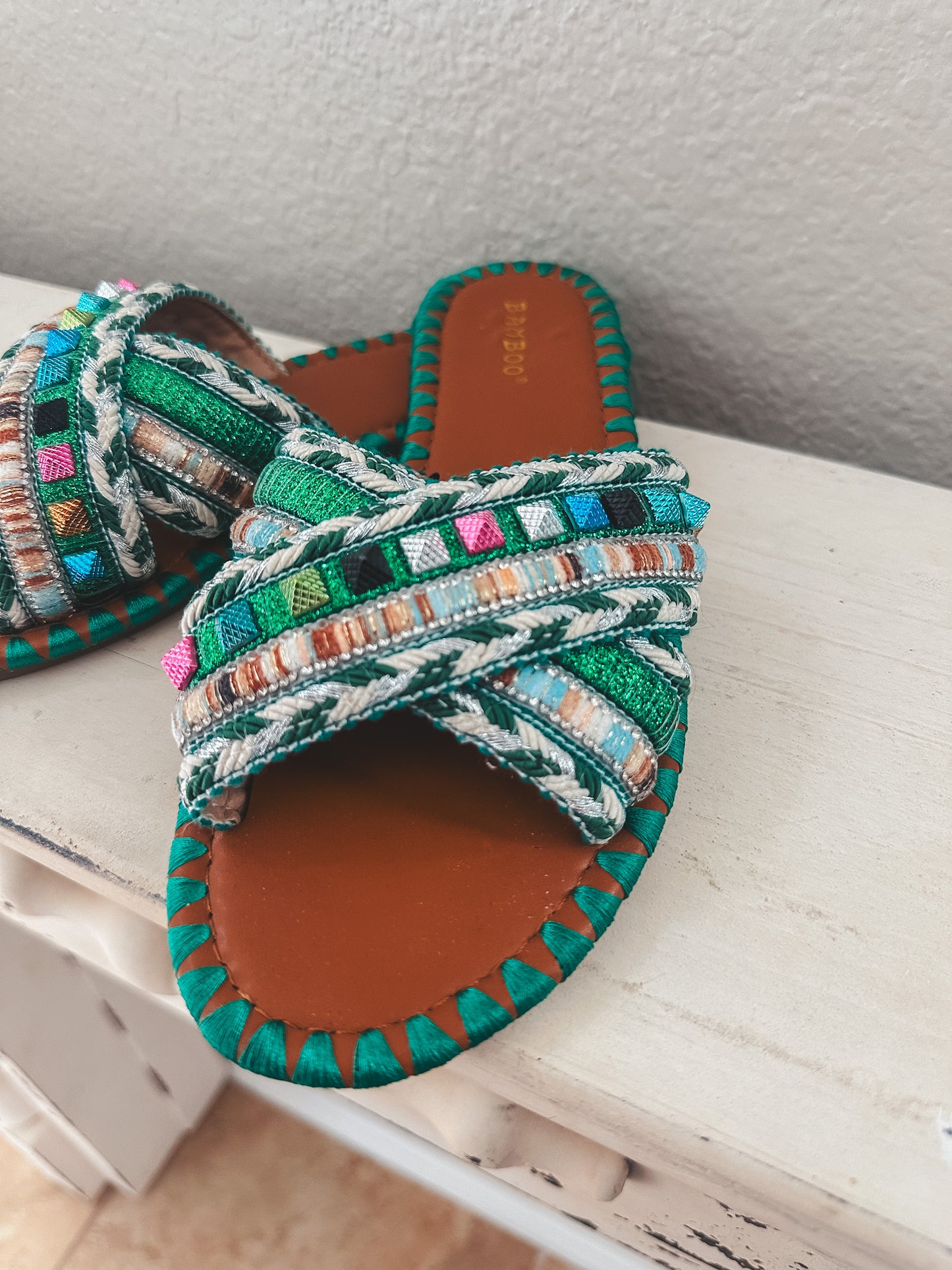 Bamboo Embroidered Sandals - Size 7