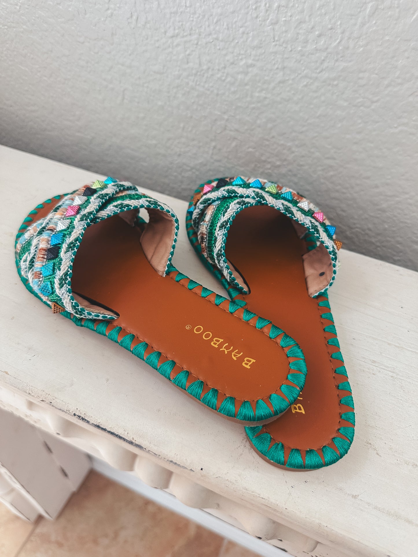 Bamboo Embroidered Sandals - Size 7