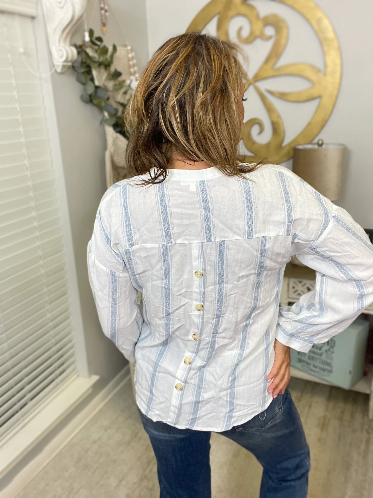 Blue & White Striped Top - Size Lg