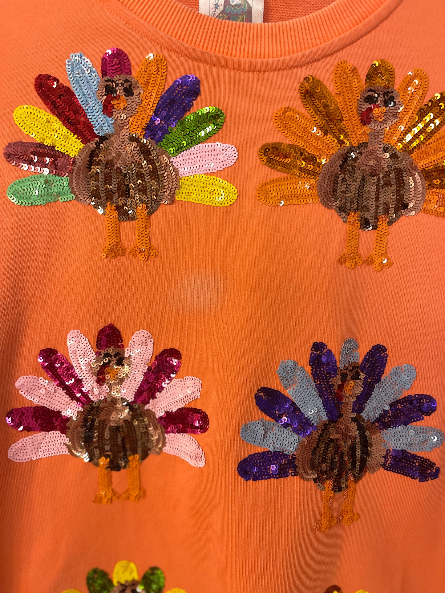 Queen of Sparkles - Neon Orange Turkey Sweatshirt - Size Small
