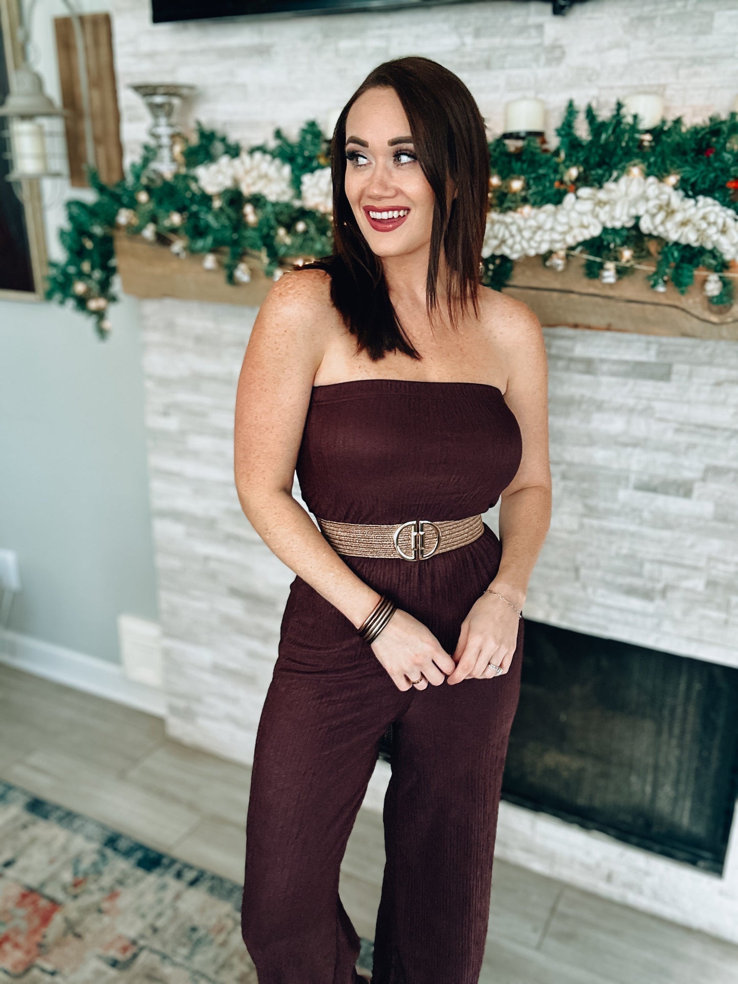 Brown Strapless Jumpsuit NWT - Size Med
