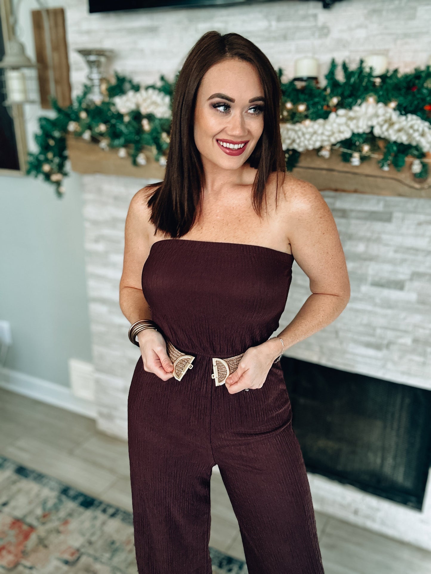 Brown Strapless Jumpsuit NWT - Size Med