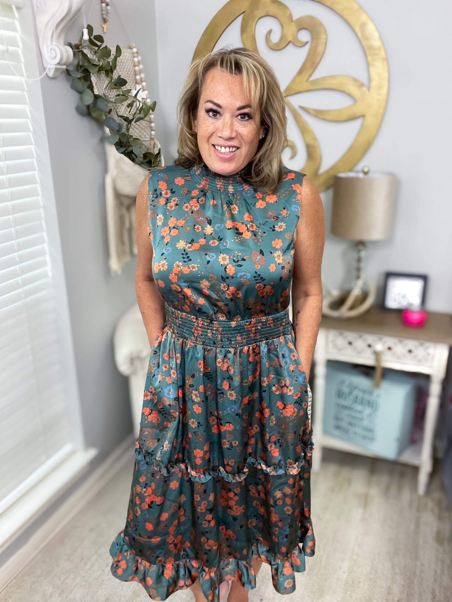 Flower Print Smocked Waist Dress by THML NWT - Size XL