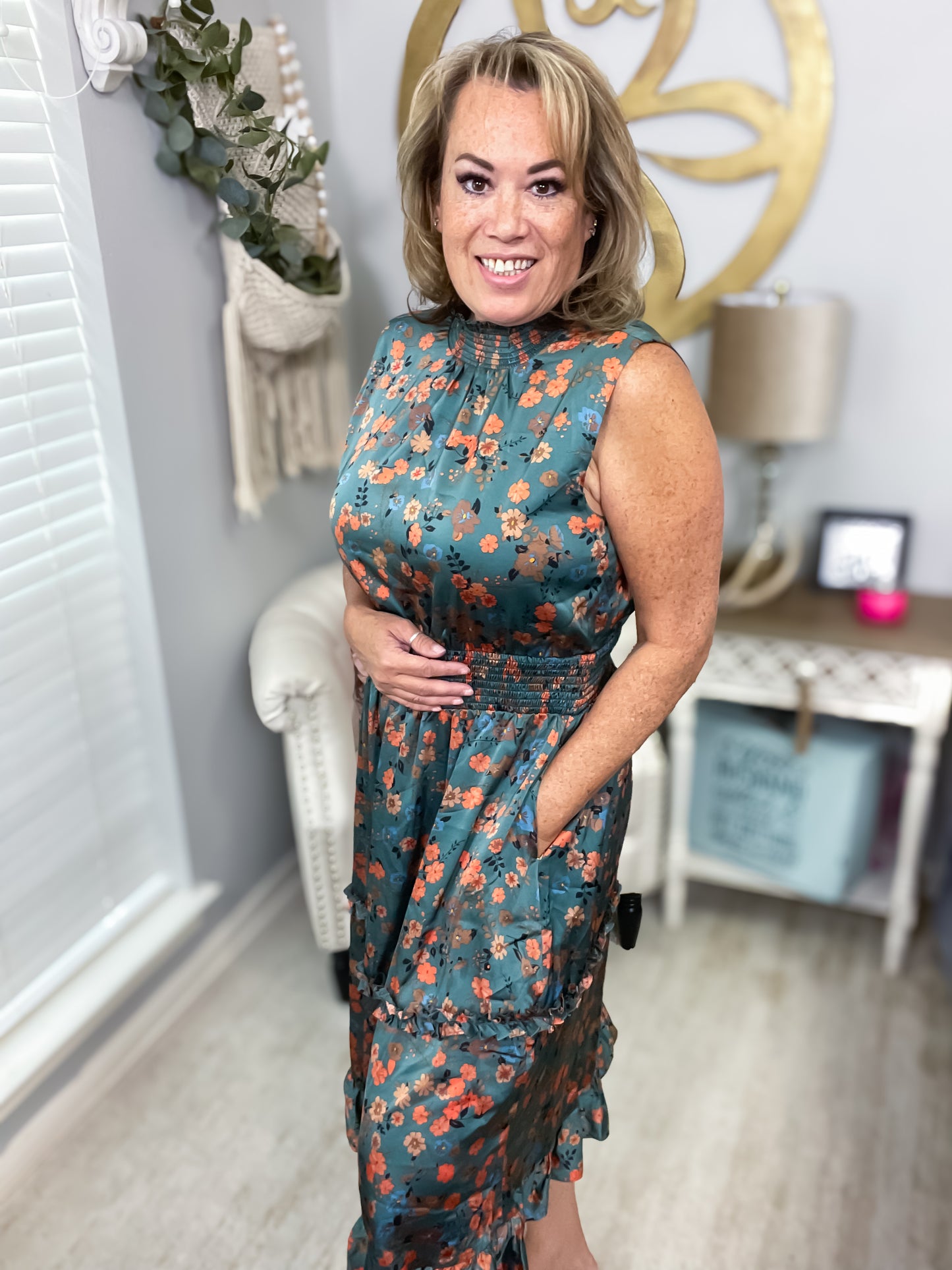 Flower Print Smocked Waist Dress by THML NWT - Size XL