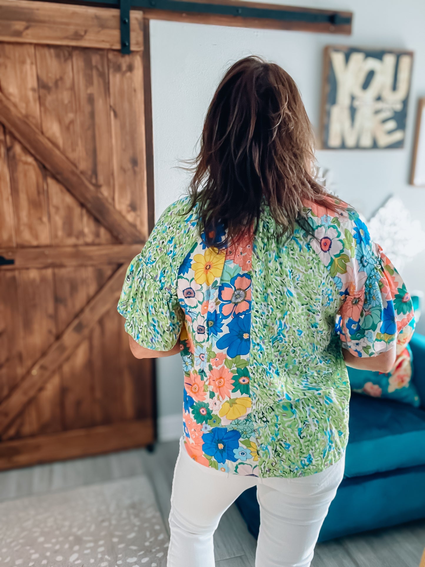 Floral Block Button Front Top by Umgee - Size Med