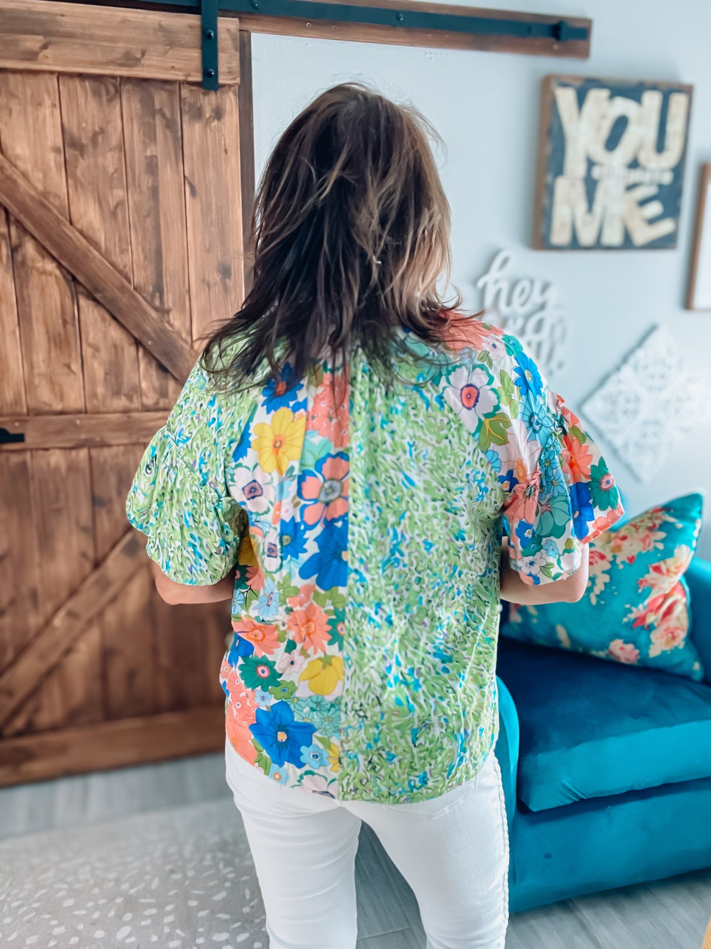 Floral Block Button Front Top by Umgee - Size Med