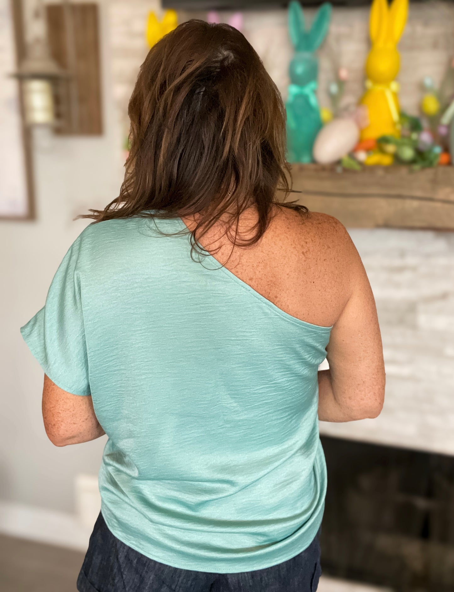 Seafoam Green One Shoulder Asymmetrical Top - Size Small