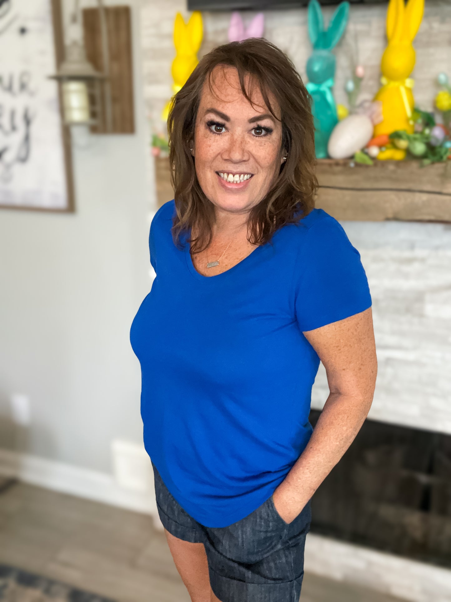 Royal Blue Scoop Neck Tee - Size Med