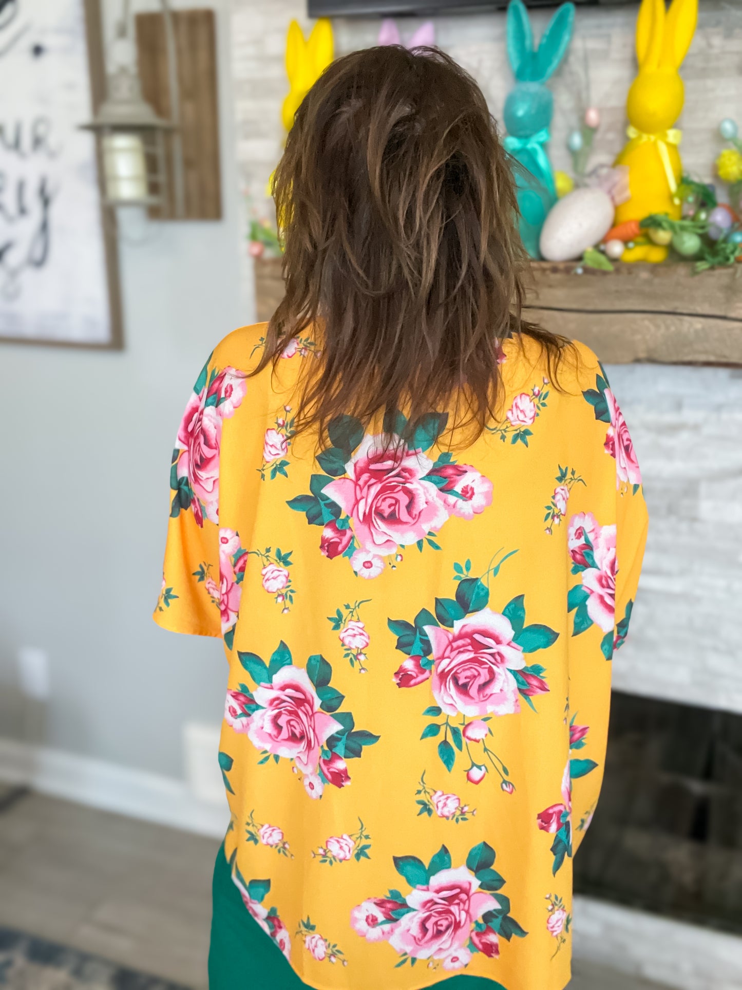 Yellow Floral Print Kimono - Size S/M