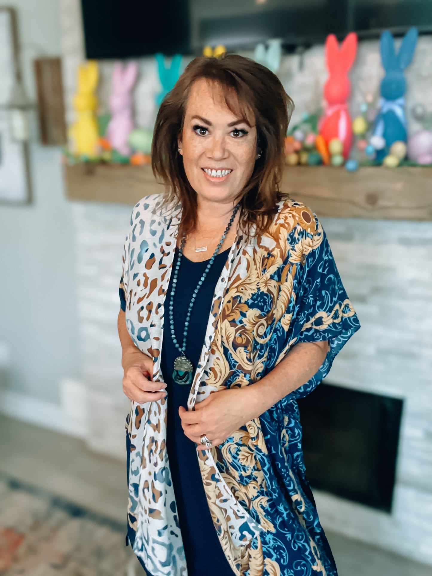 Navy Boho Leopard Kimono NWT - One Size