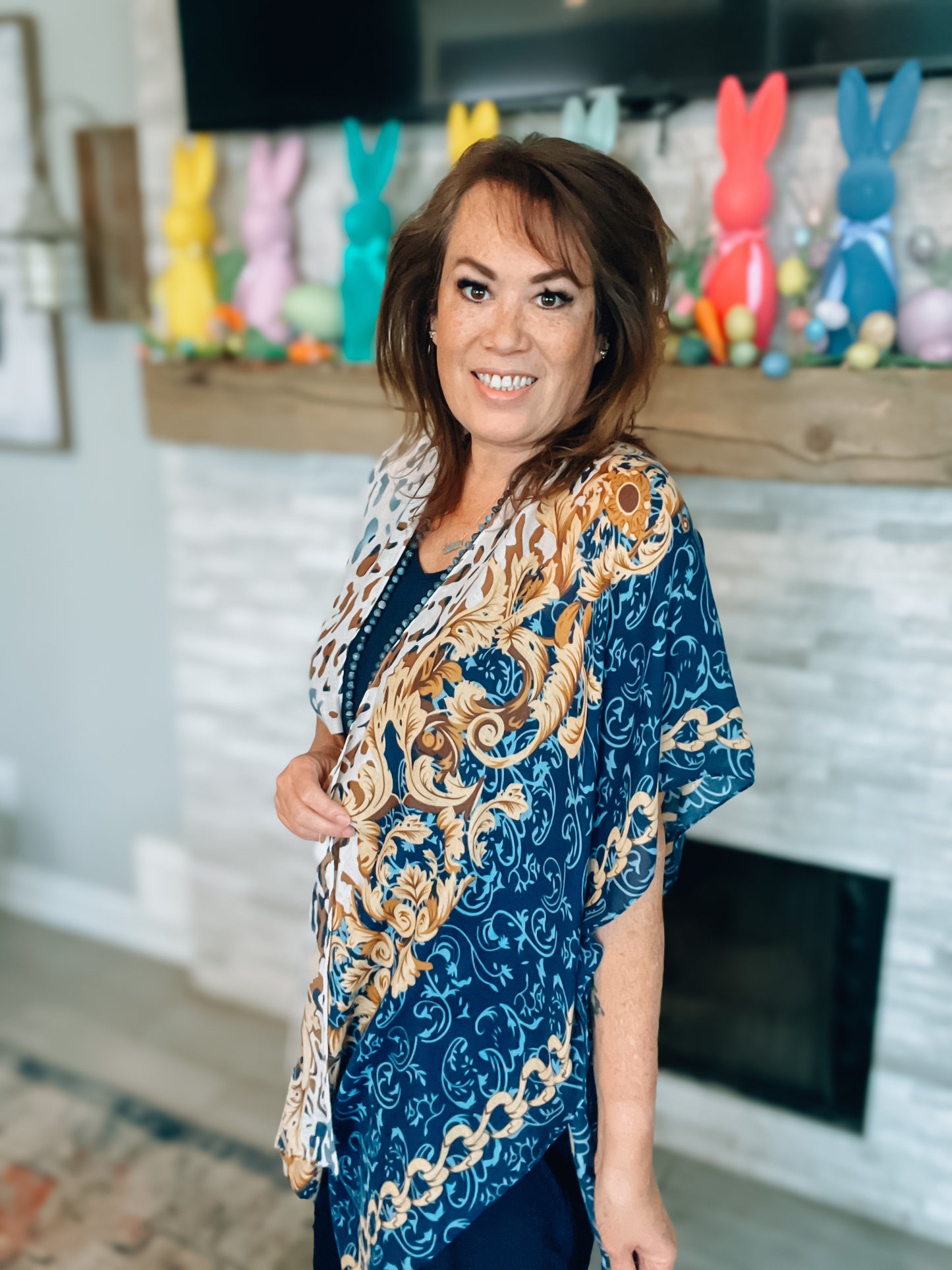 Navy Boho Leopard Kimono NWT - One Size