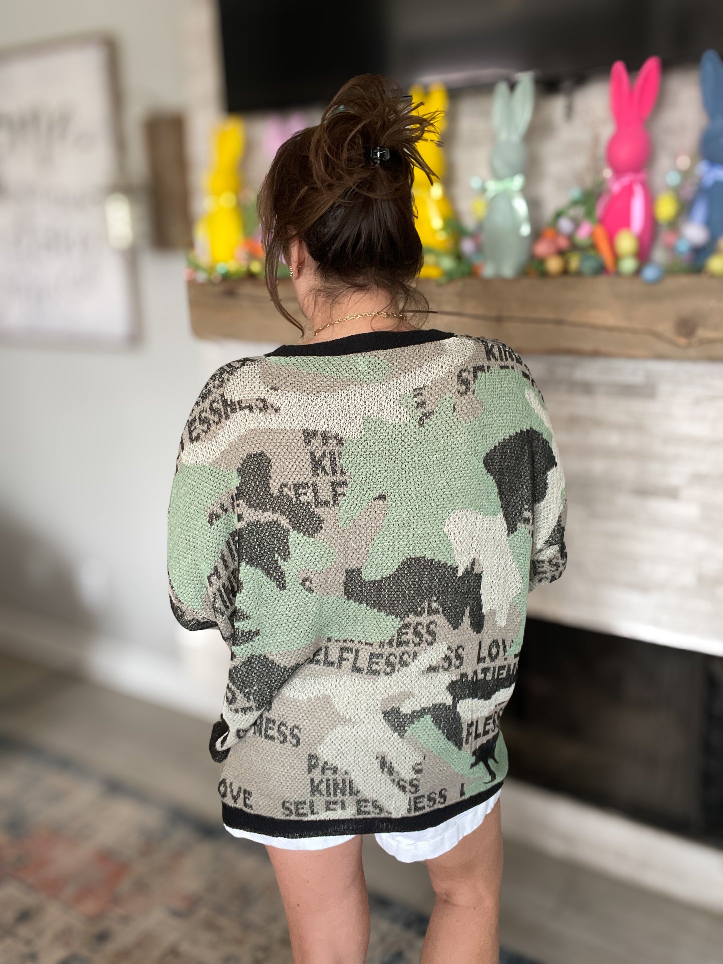 Oversized Camo Print Lightweight Sweater - Size Small