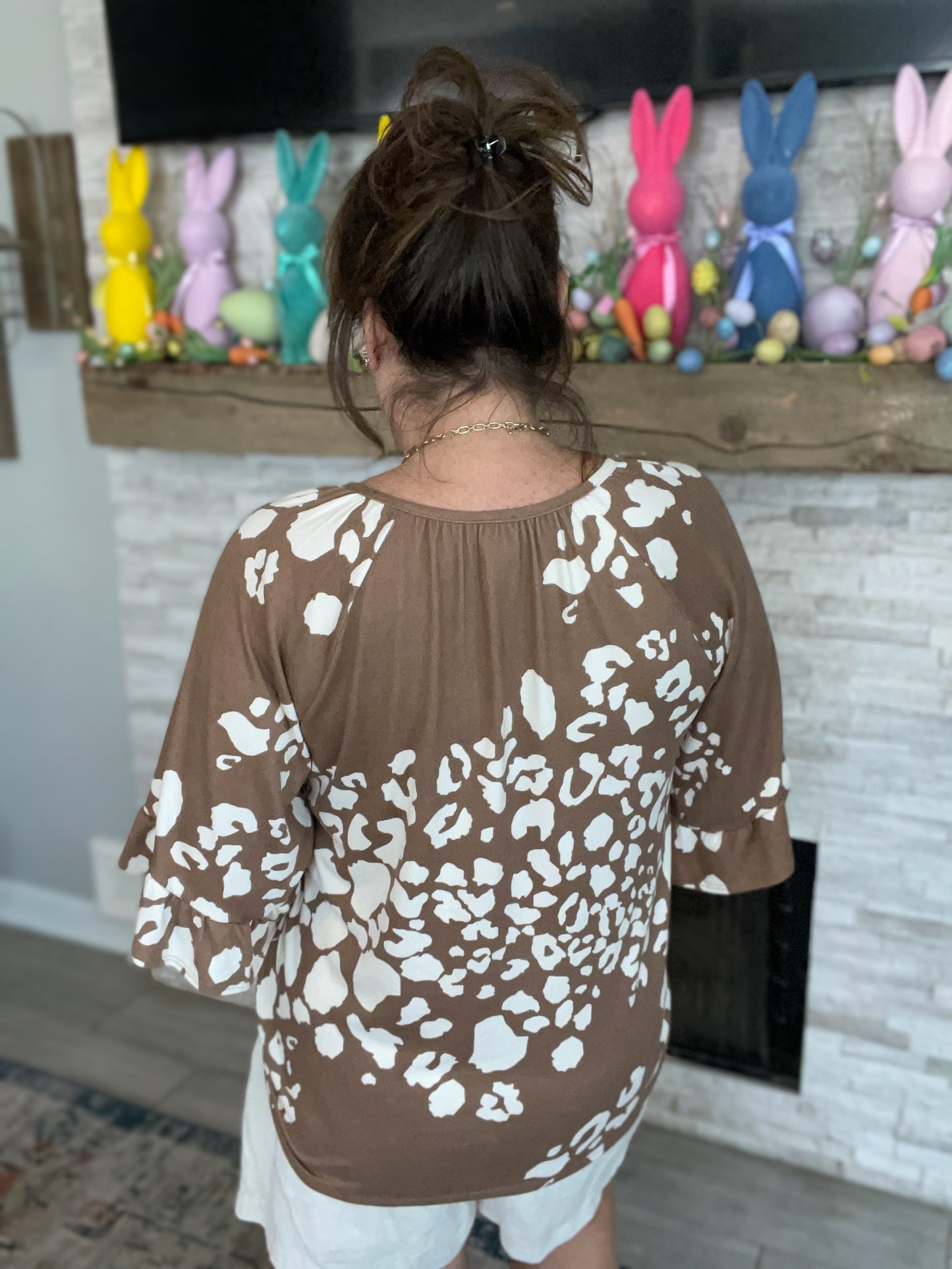 Mocha Leopard Print Top - Size Small