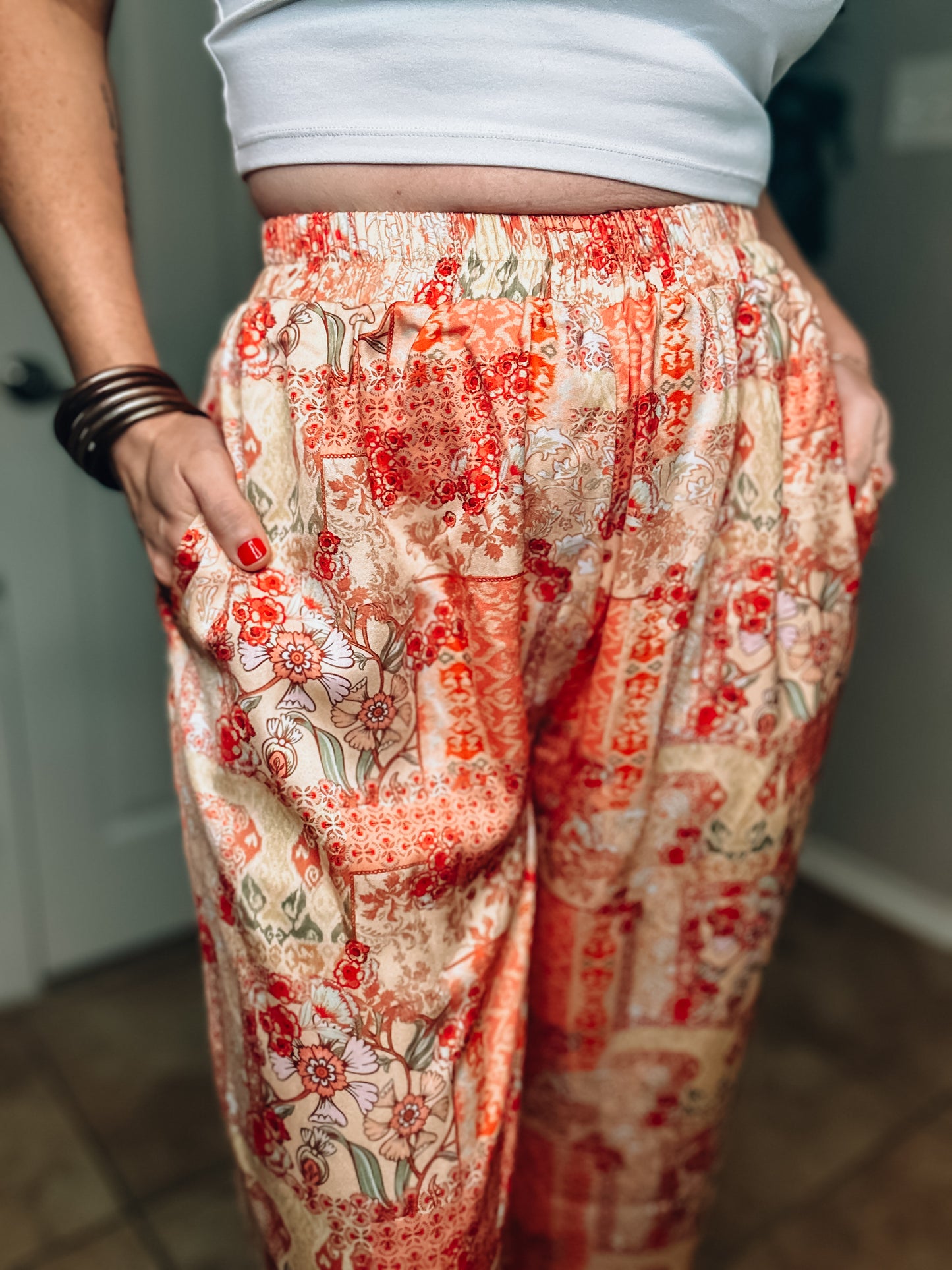 Printed Satin Pants - Size Med