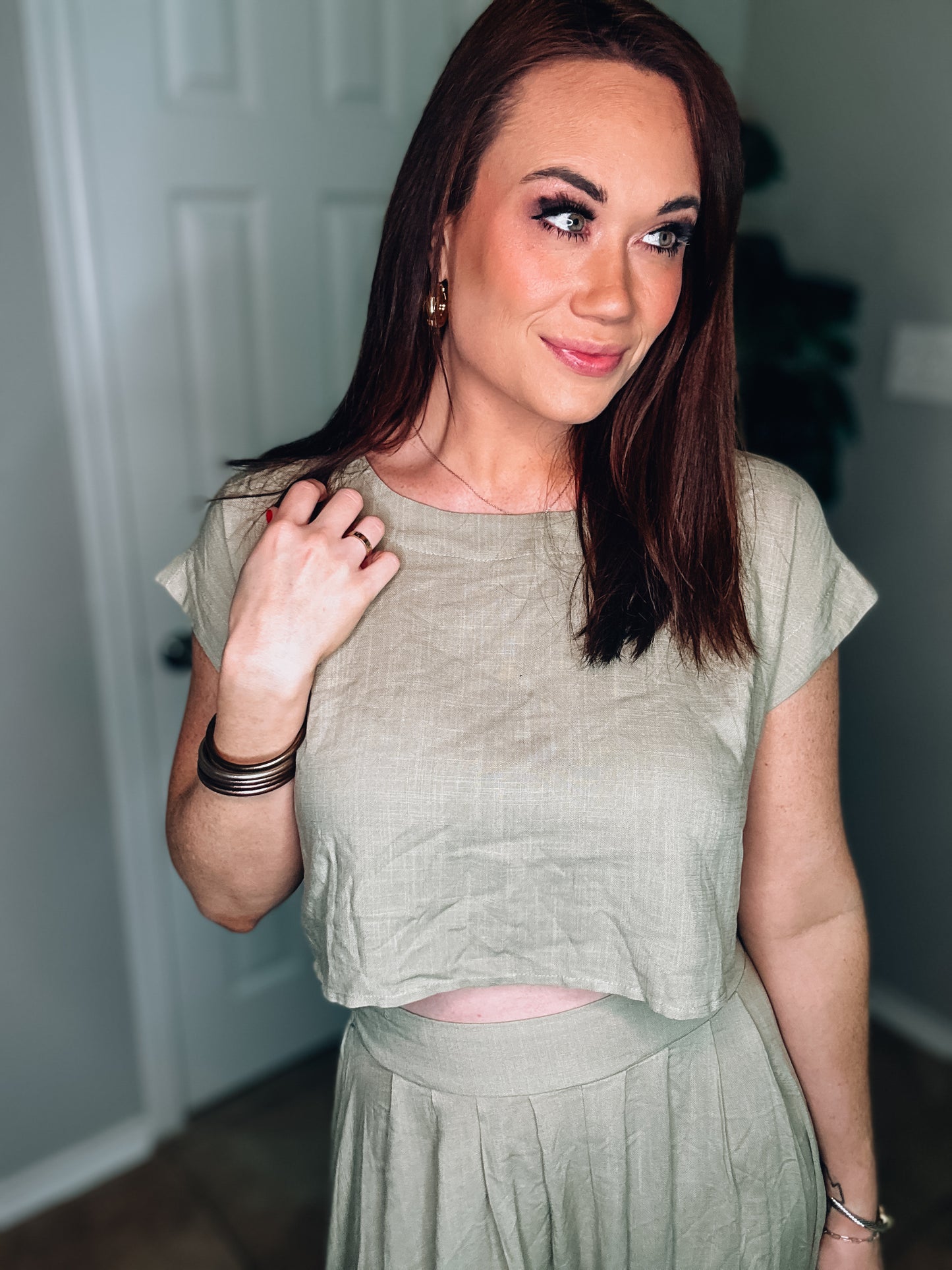 Sage Green Top and Skirt Set - Size Med