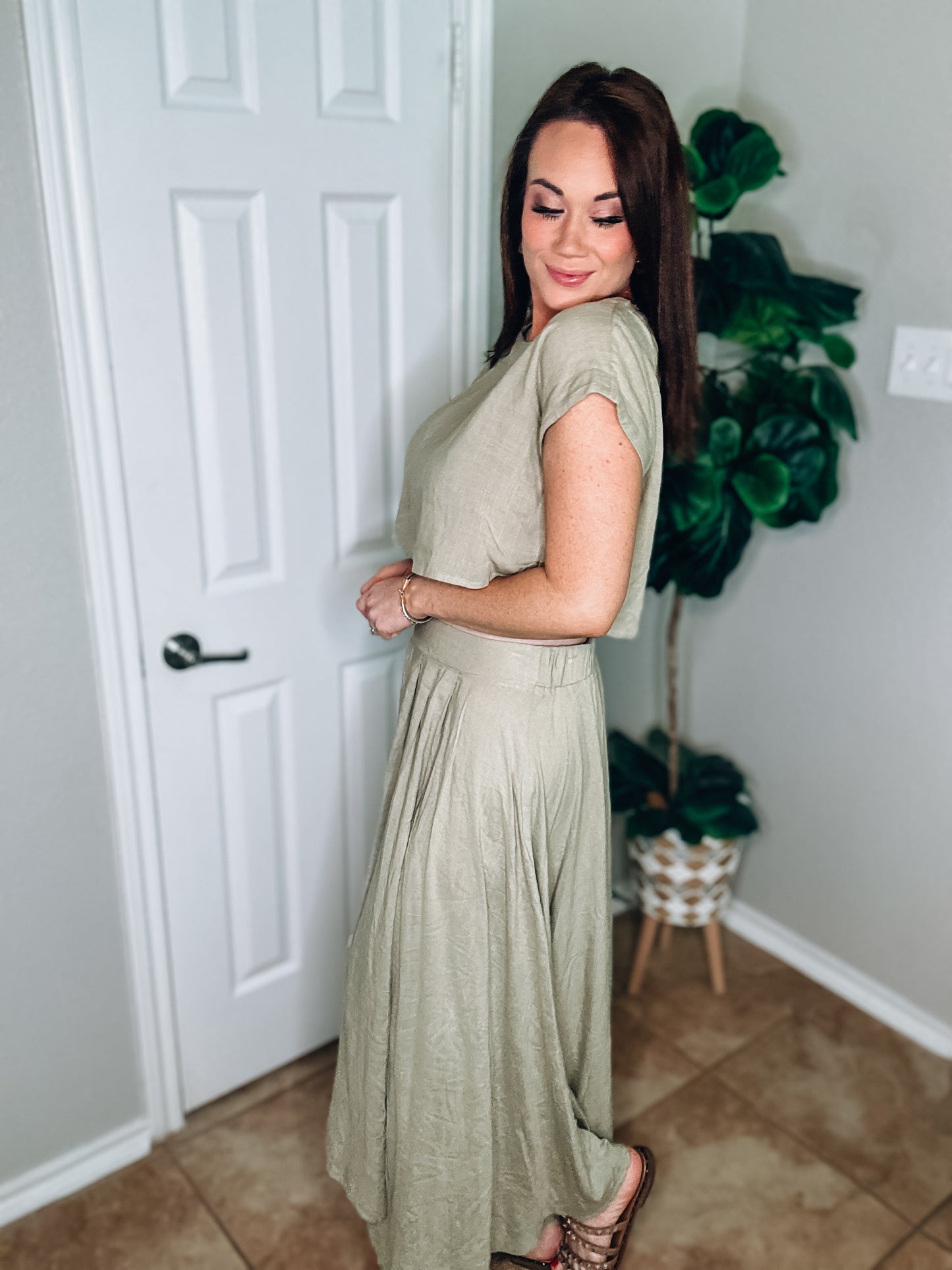 Sage Green Top and Skirt Set - Size Med