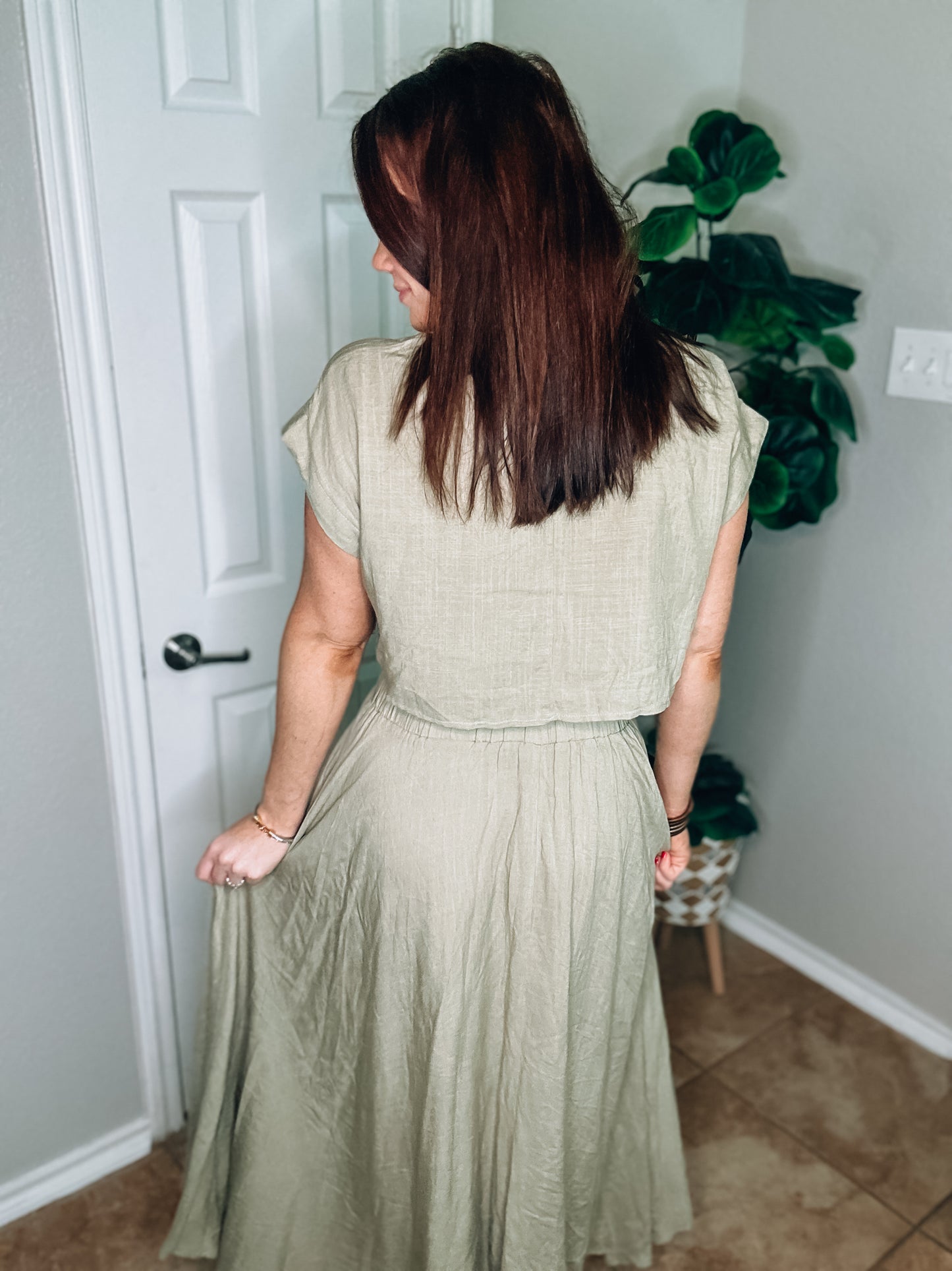 Sage Green Top and Skirt Set - Size Med