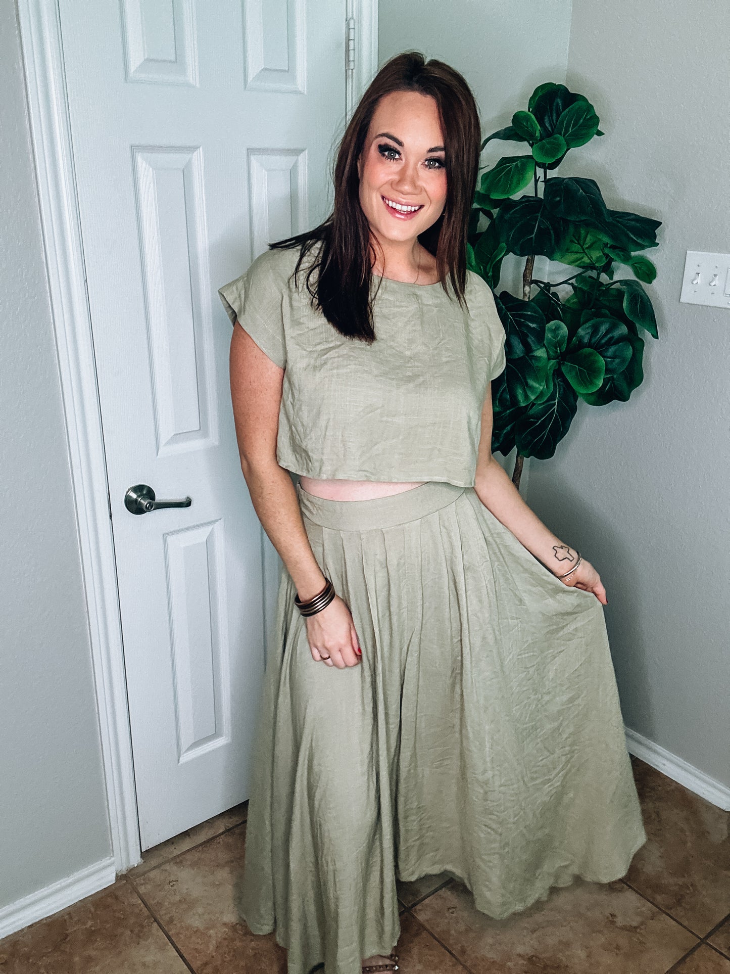 Sage Green Top and Skirt Set - Size Med