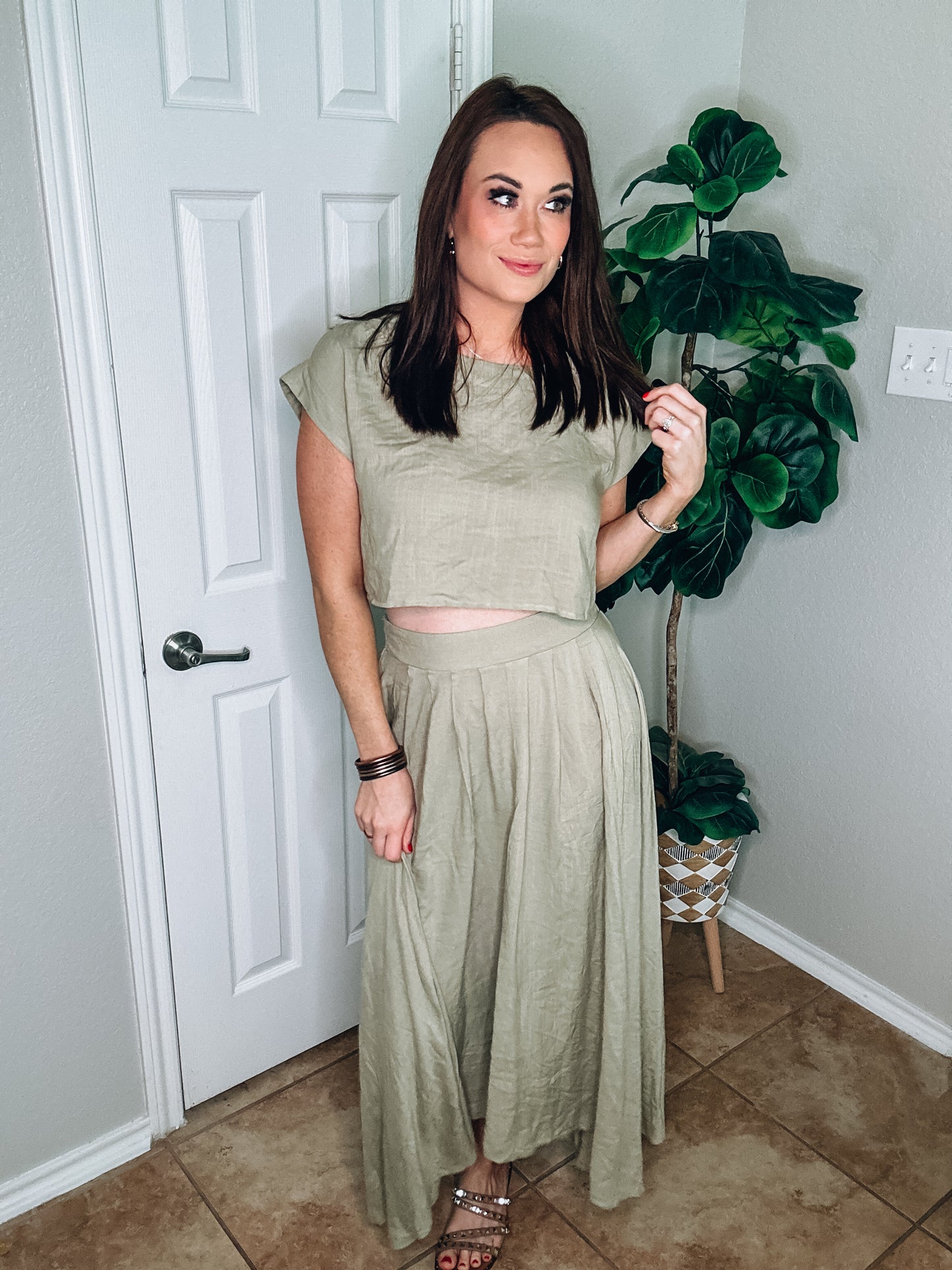 Sage Green Top and Skirt Set - Size Med