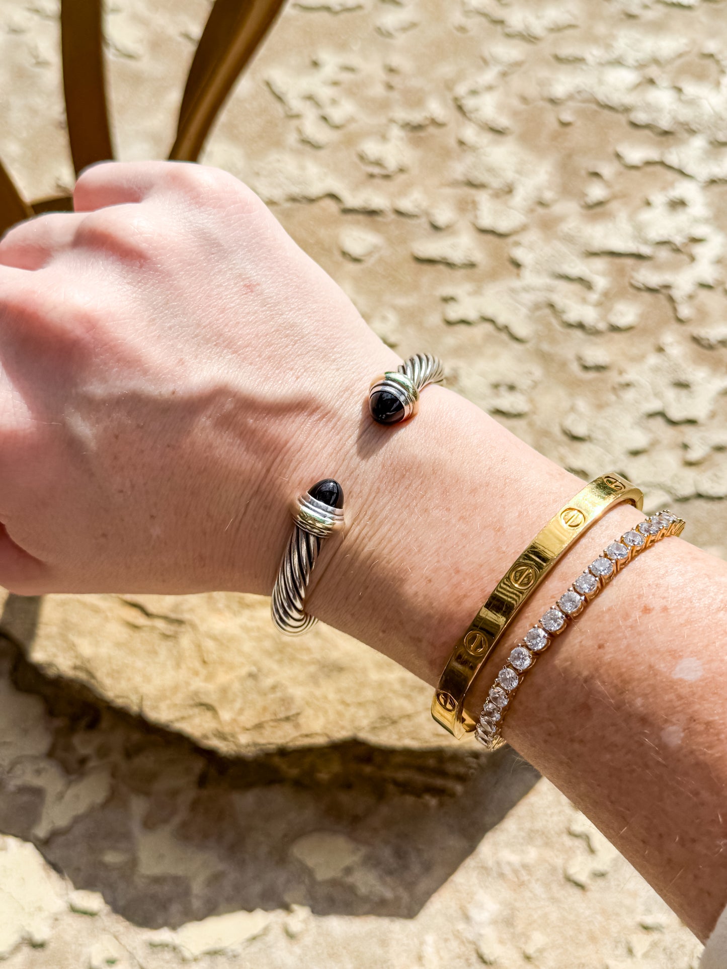 David Yurman Sterling Silver Cable Cuff Bracelet with Black Onyx