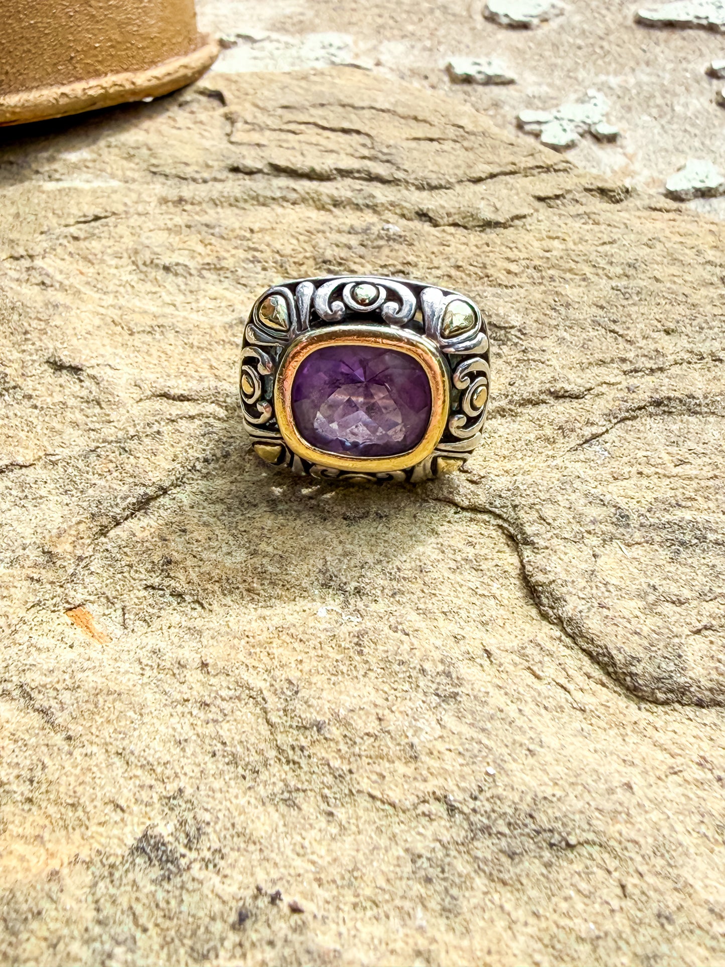 David Yurman Sterling Silver & 18K Gold Amethyst Statement Ring